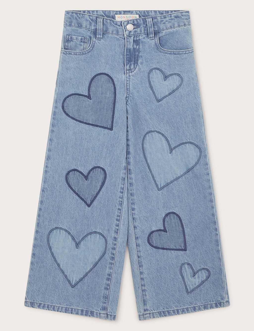 Pure Cotton Embroidered Heart Wide Leg Jeans (3-13 Yrs)