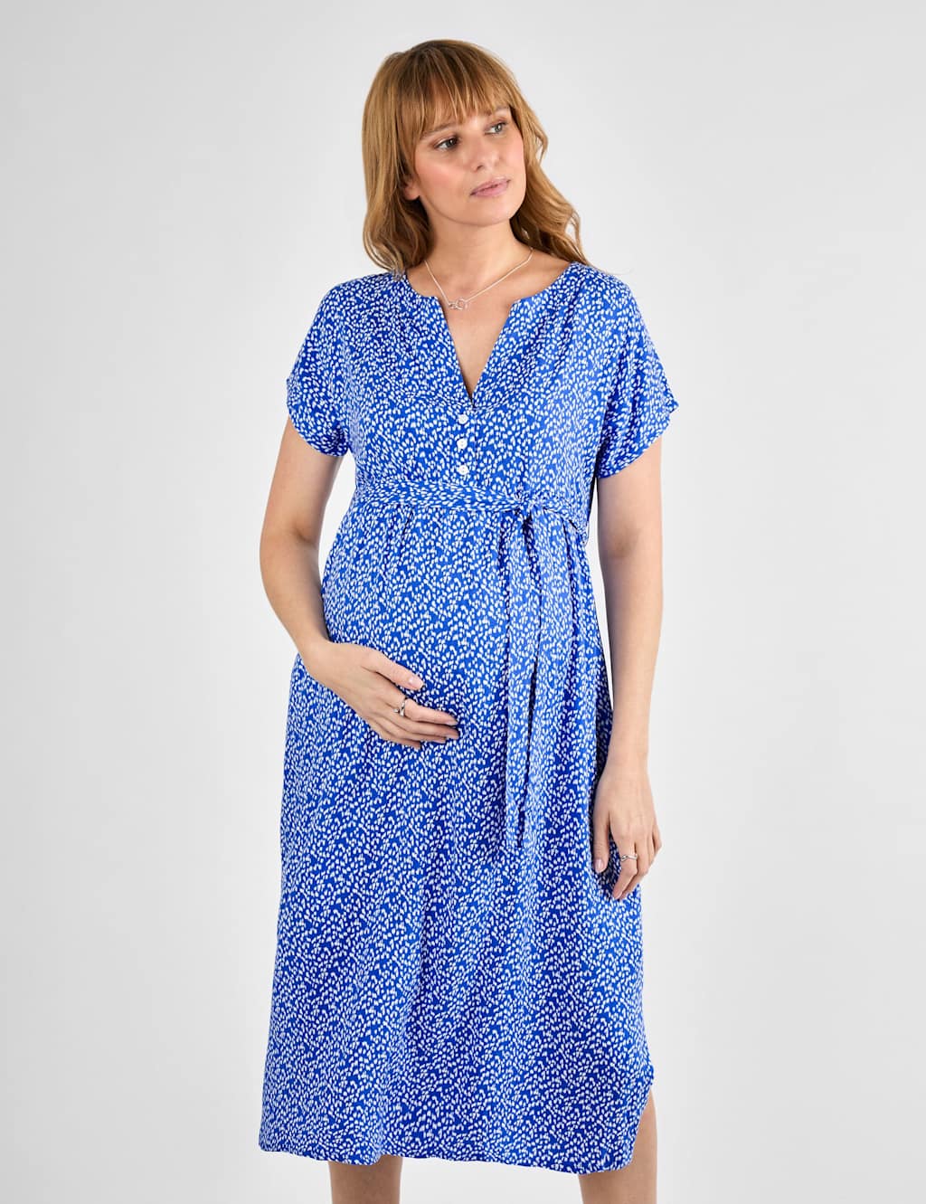 Maternity Printed Notch Neck Midi Dress