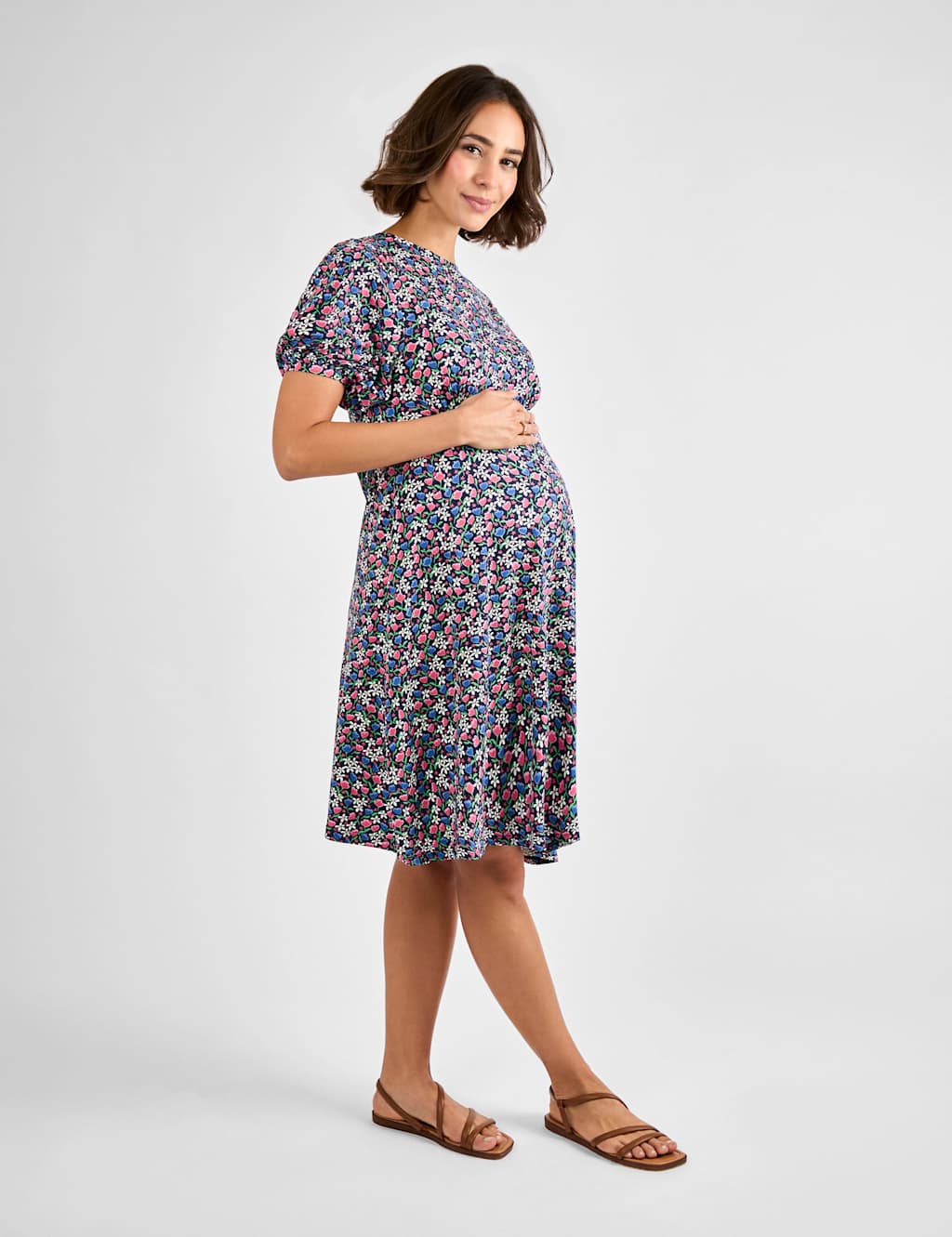 Maternity Floral Puff Sleeve Tea Dress