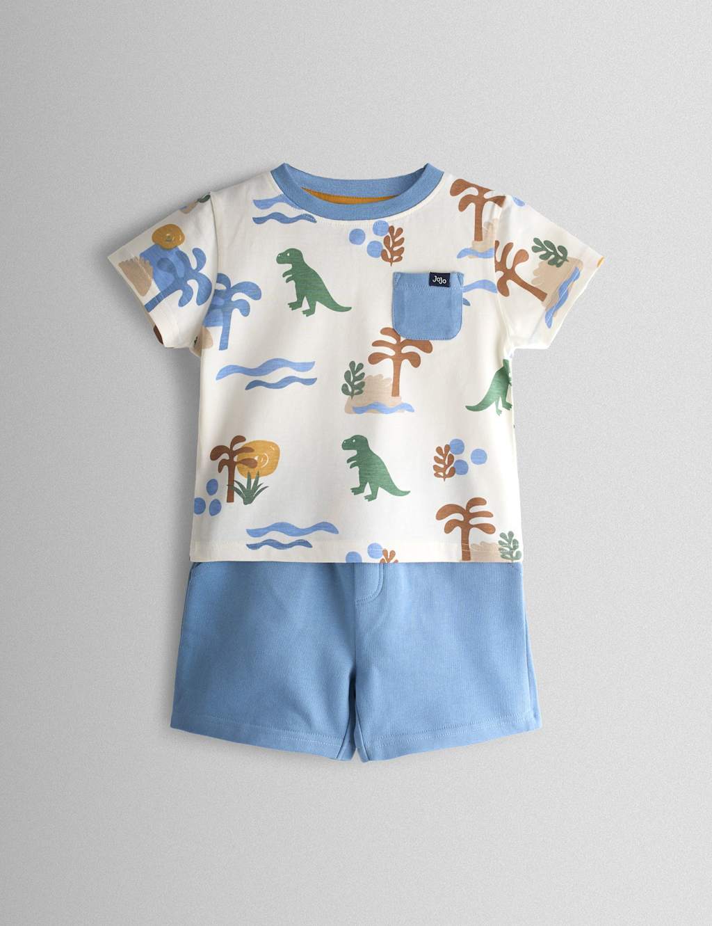 Jojo Maman Bébé Boys 2 Piece Pure Cotton Dino Top & Bottom Outfit (6 Mths - 5 Yrs) - 12-18 Months - Khaki Mix - Available at M&S