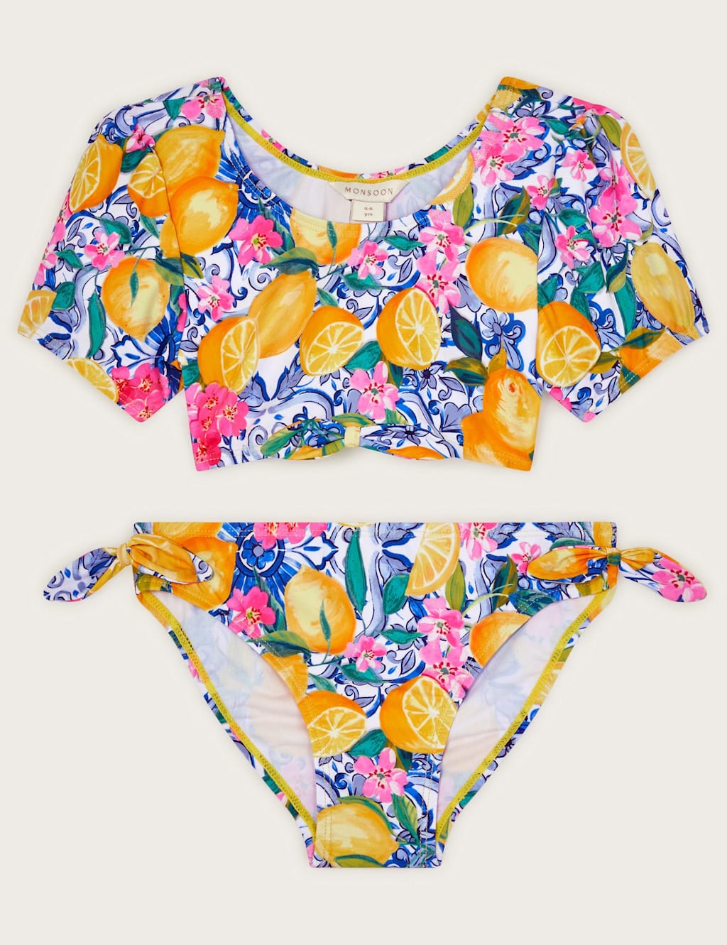 Lemon Print Short Sleeve Bikini Set (3-13 Yrs)