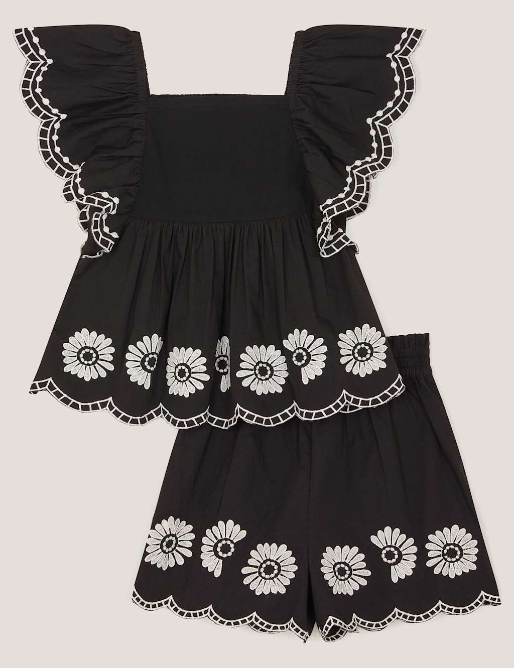 2pc Pure Cotton Embroidered Top & Shorts Set (3-13 Yrs)
