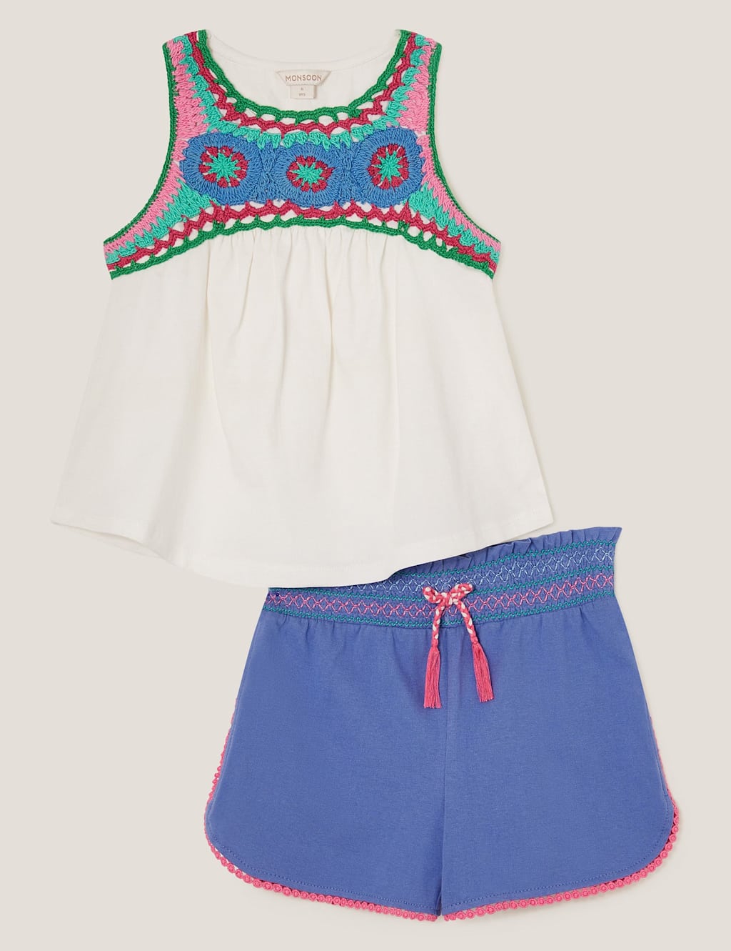 Pure Cotton Embroidered Top & Shorts Outfit (3-13 Yrs)