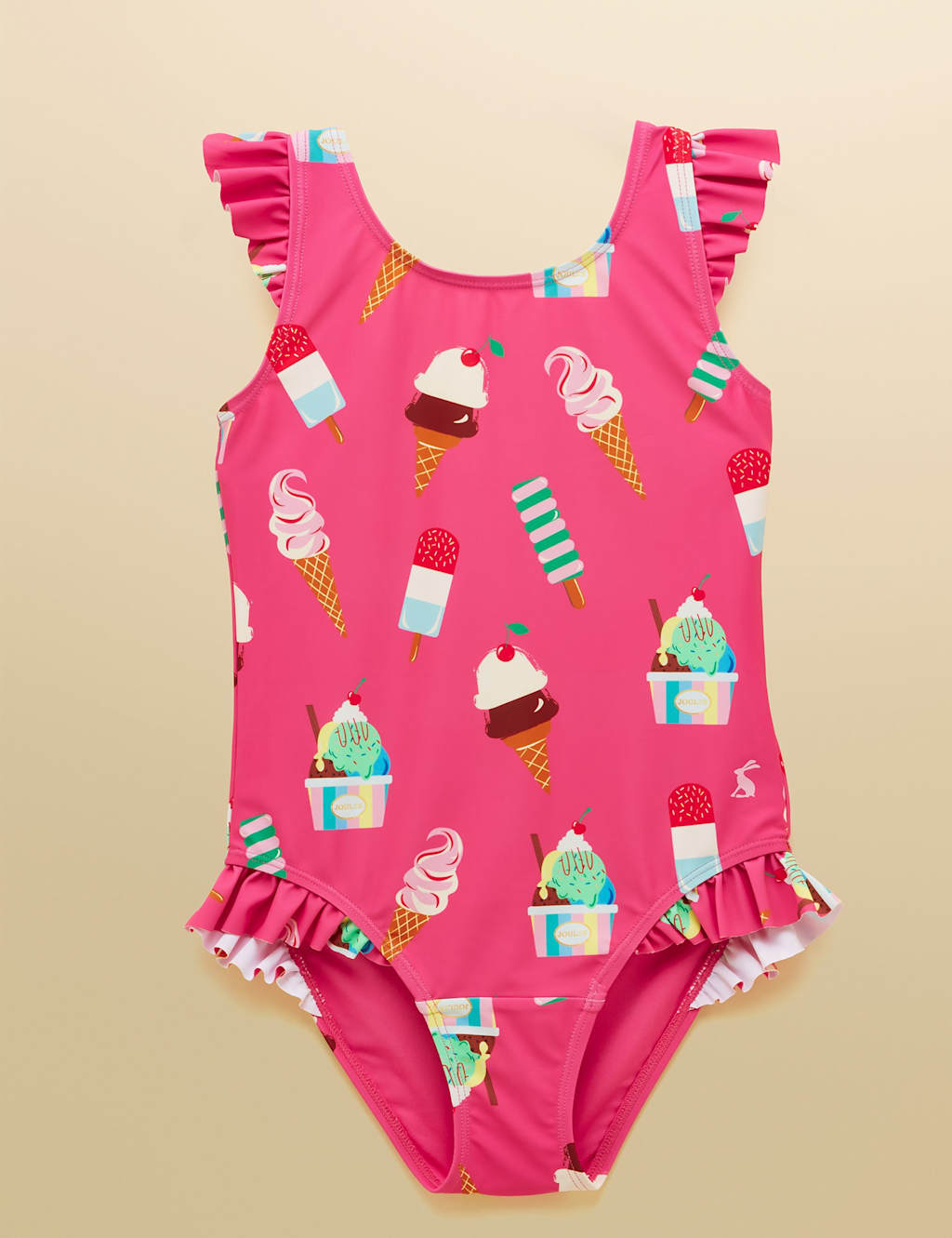 Joules Girls Ice Cream Print Frill Swimsuit (1-10 Yrs) - 8 Years - Pink Mix - Available at M&S