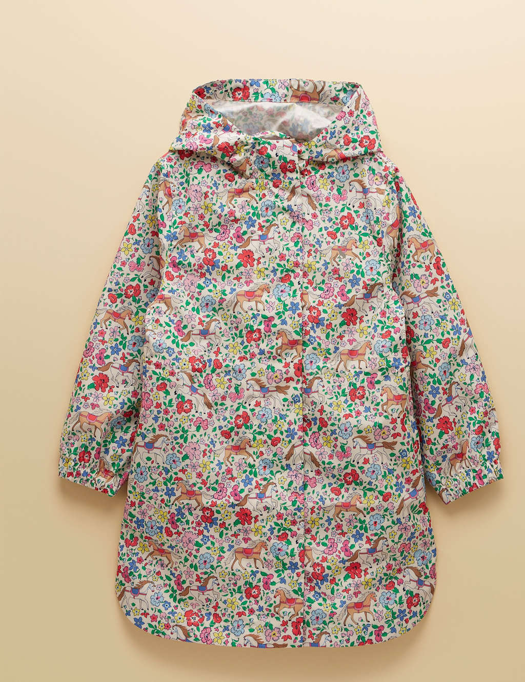 Joules Girls Packable Floral Pony Hooded Raincoat (2-10 Yrs) - 6 Years - Cream Mix - Available at M&S