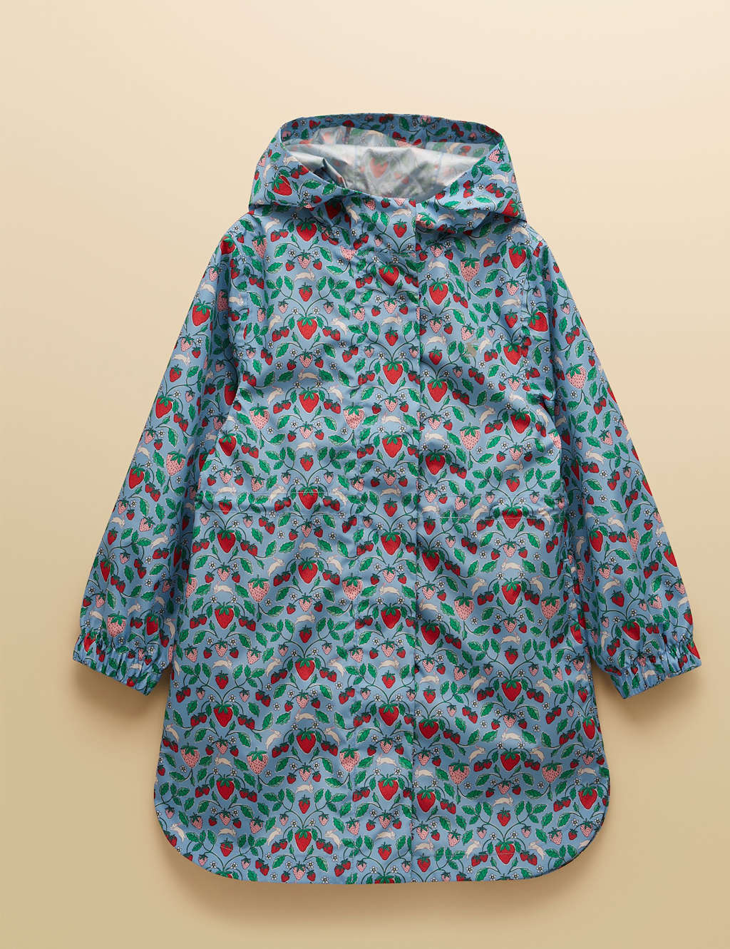 Joules Girls Strawberry Packable Hooded Raincoat (2-10 Yrs) - 6 Years - Blue Mix - Available at M&S