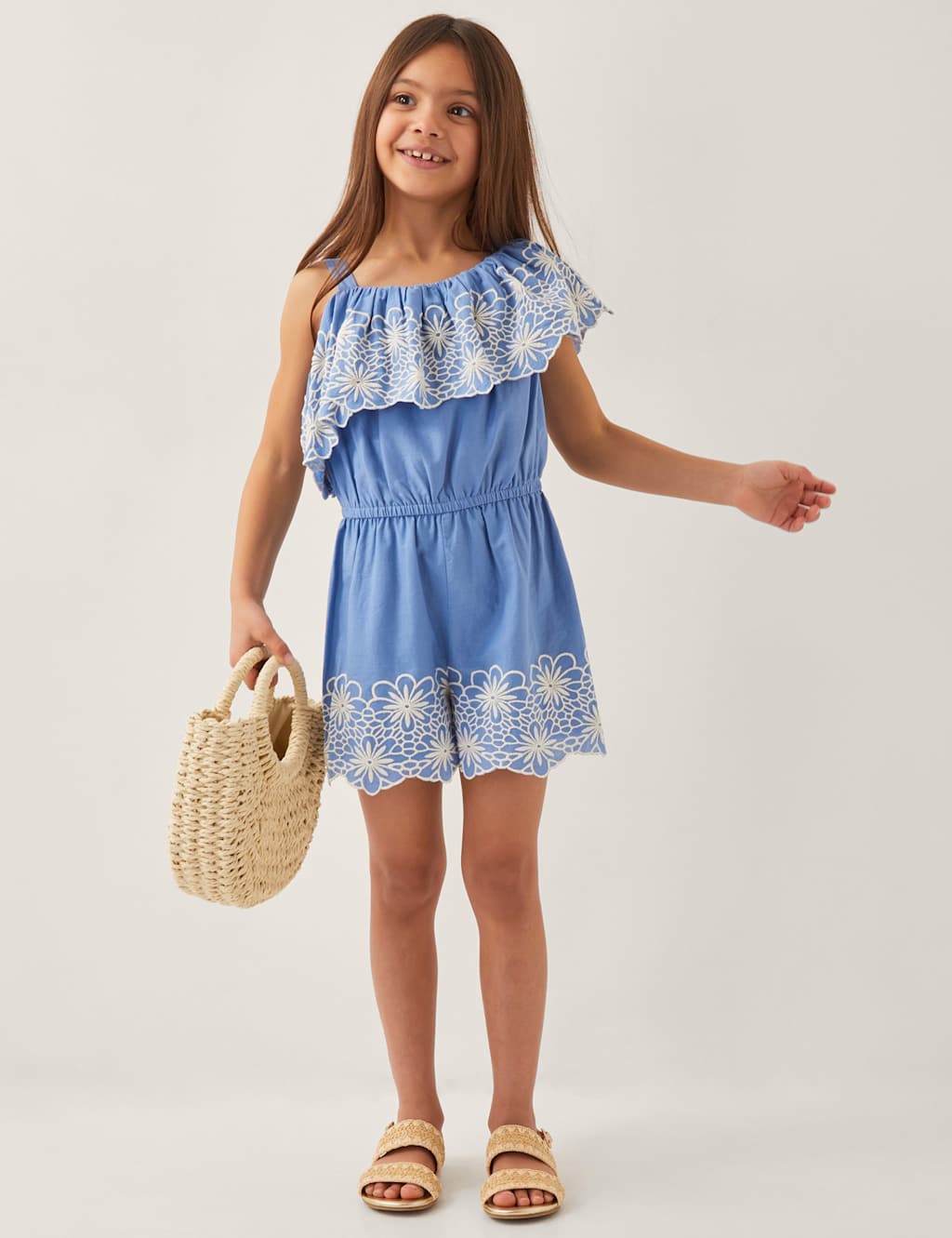 Pure Cotton Embroidered Playsuit (3-13 Yrs)