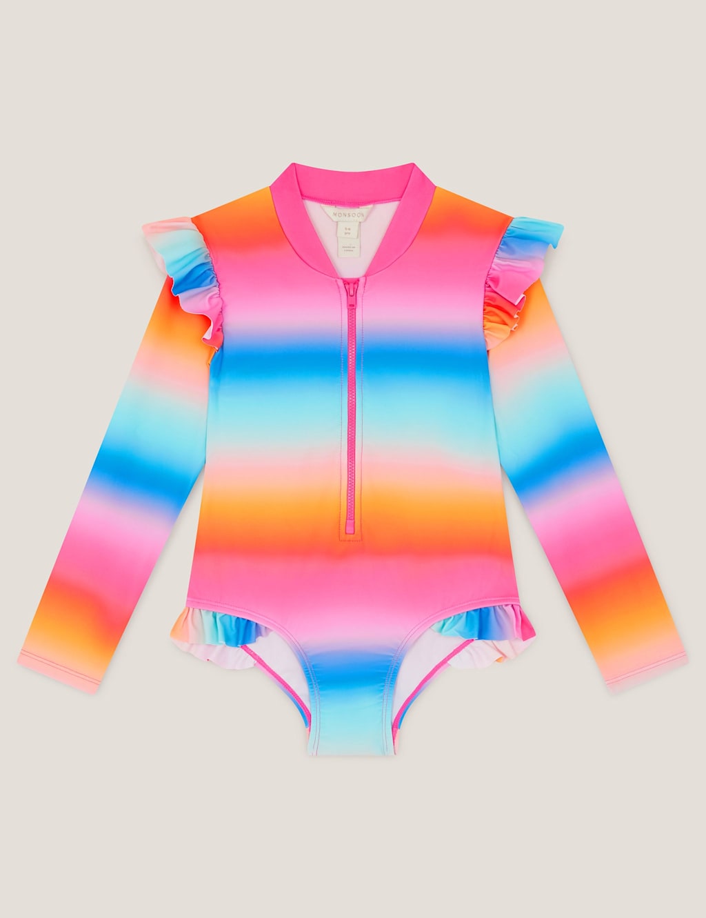 Monsoon Girls Rainbow Long Sleeve Swimsuit (3-13 Yrs) - 11-12 Years - Multi - Available at M&S
