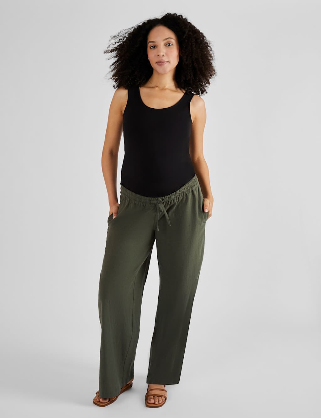 Jojo Maman Bébé Women's Maternity Cotton Rich Wide Leg Trousers - 12 - Khaki - Available at M&S