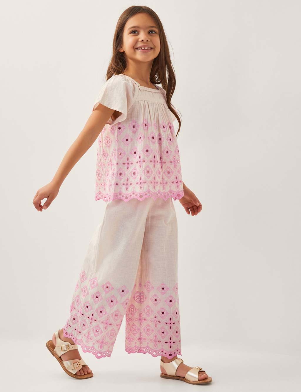 Cotton Rich Broderie Wide Leg Trousers (3-13 Yrs)
