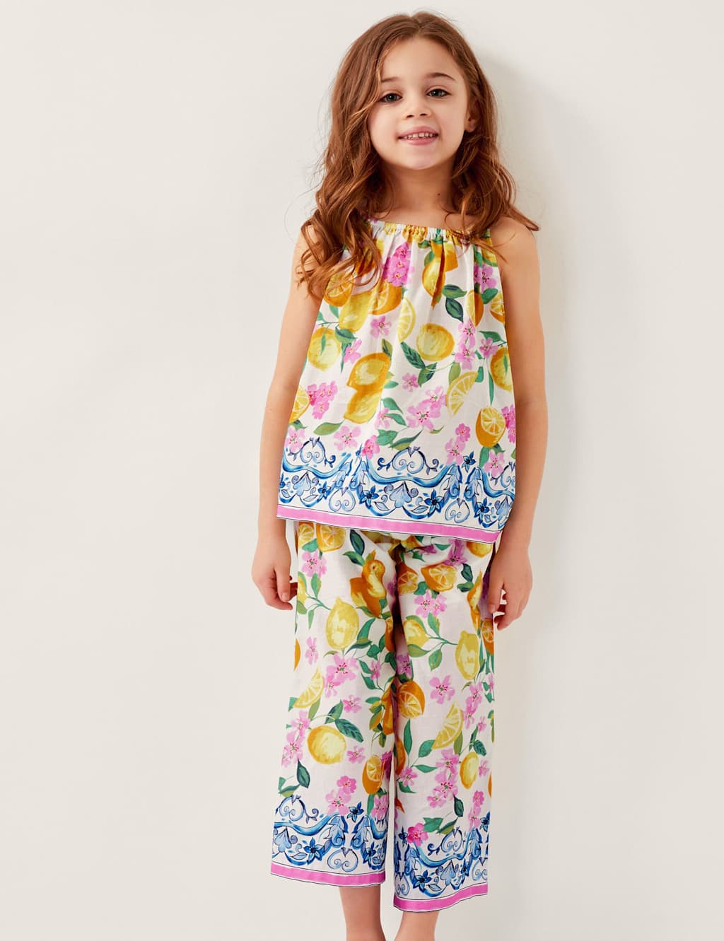 Monsoon Girls Pure Cotton Lemon Print Top & Bottom Outfit (3-15 Yrs) - 7-8 Y - Yellow, Yellow