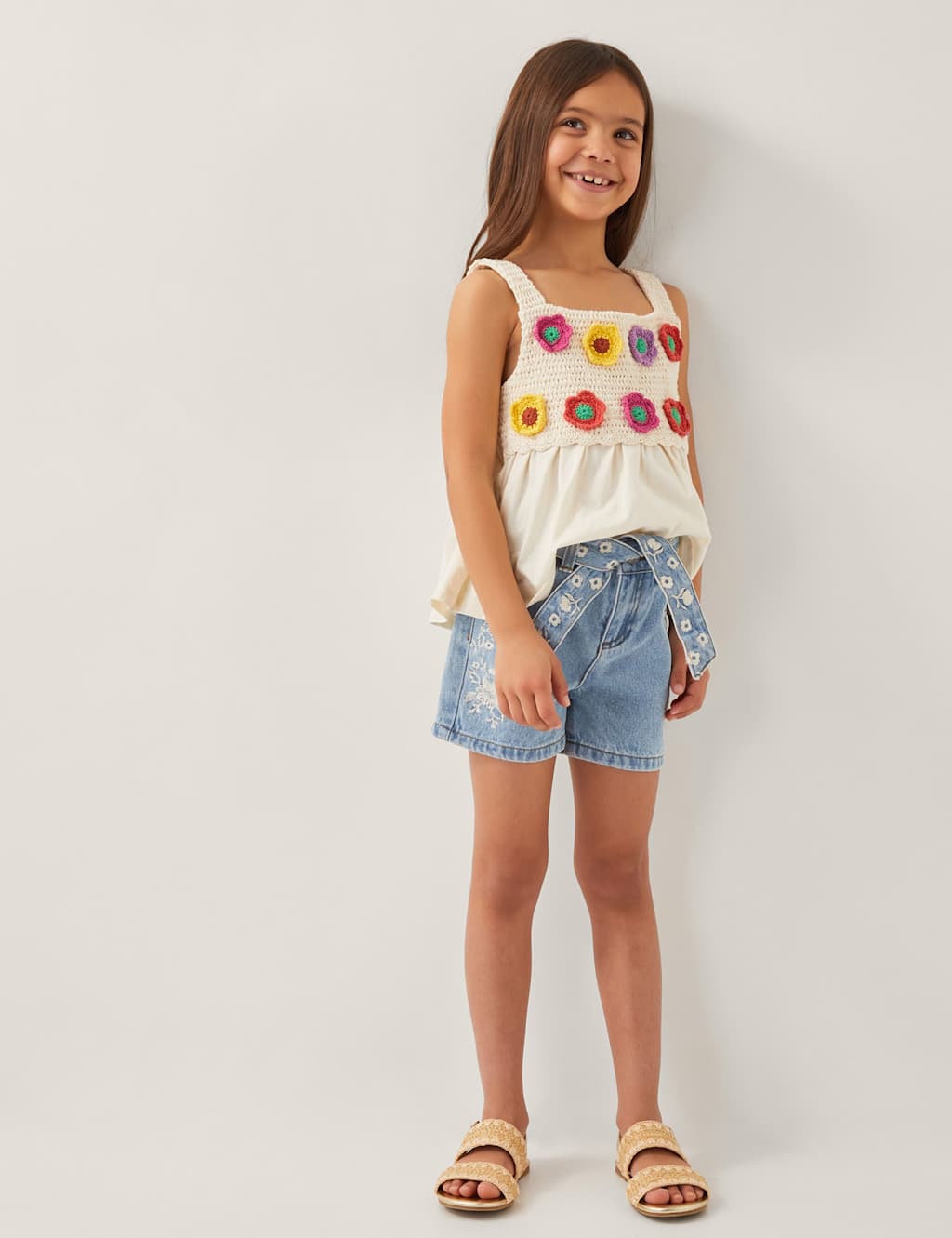 Denim Embroidered Shorts (3-13 Yrs)