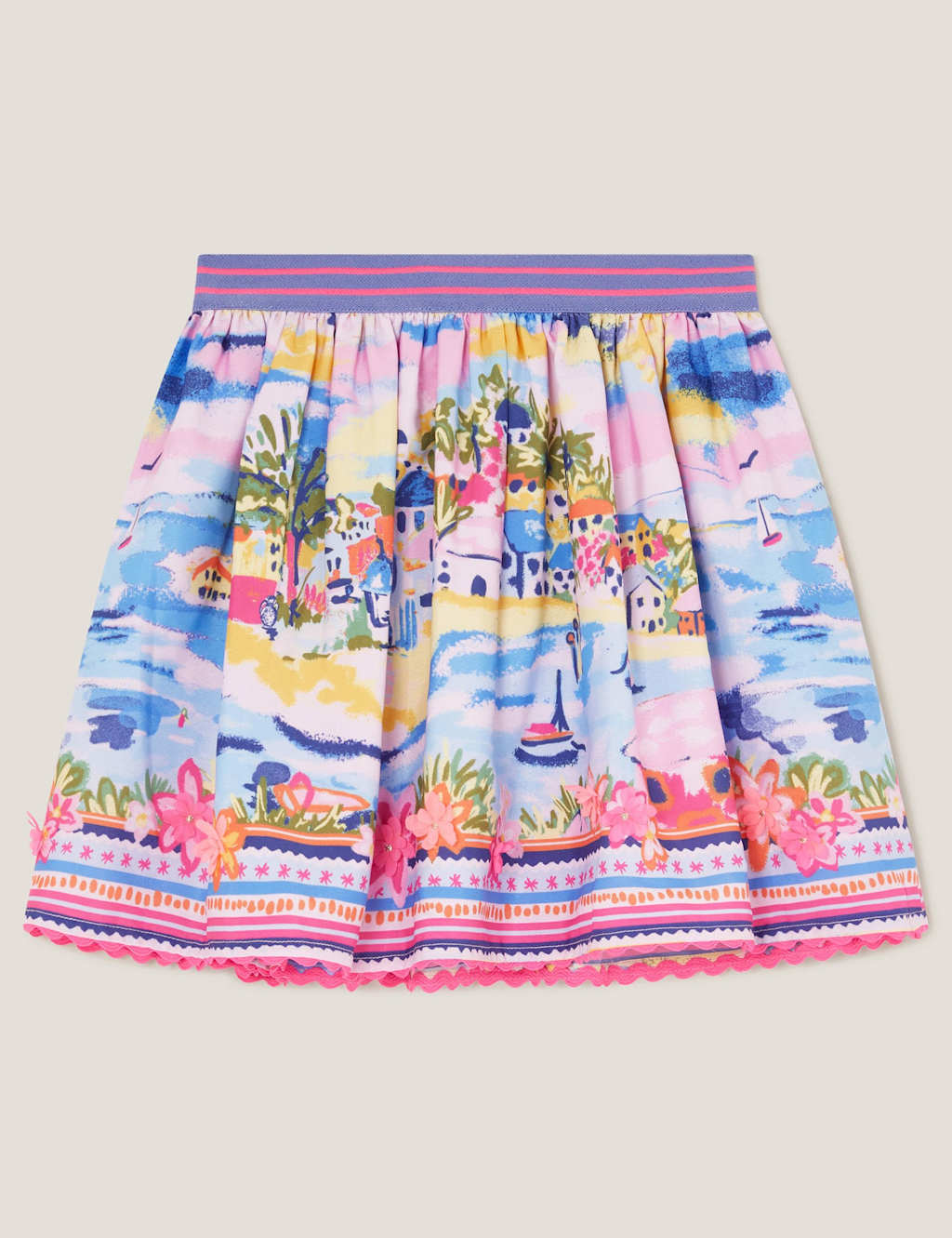 Tropical Print Floral Appliqué Skirt (3-13 Yrs)