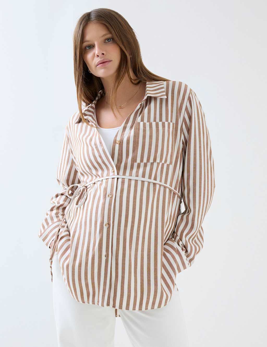 Jojo Maman Bébé Women's Maternity Pure Cotton Striped Button Through Shirt - Medium - Natural Mix - Available at M&S