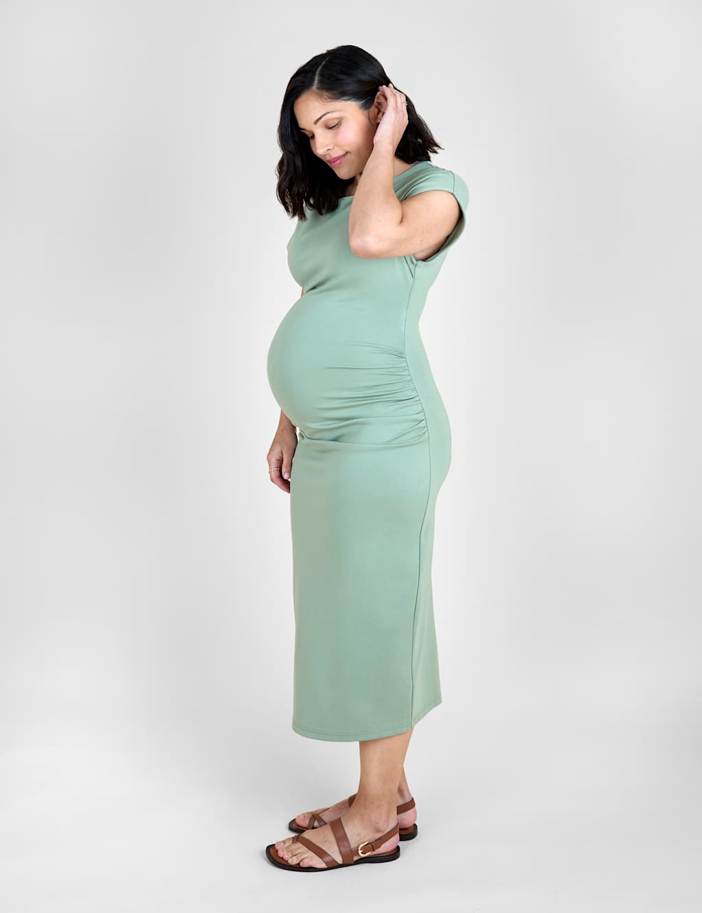 Jojo Maman Bébé Women's Maternity Ruched Midi Bodycon Dress - Medium - Sage - Available at M&S