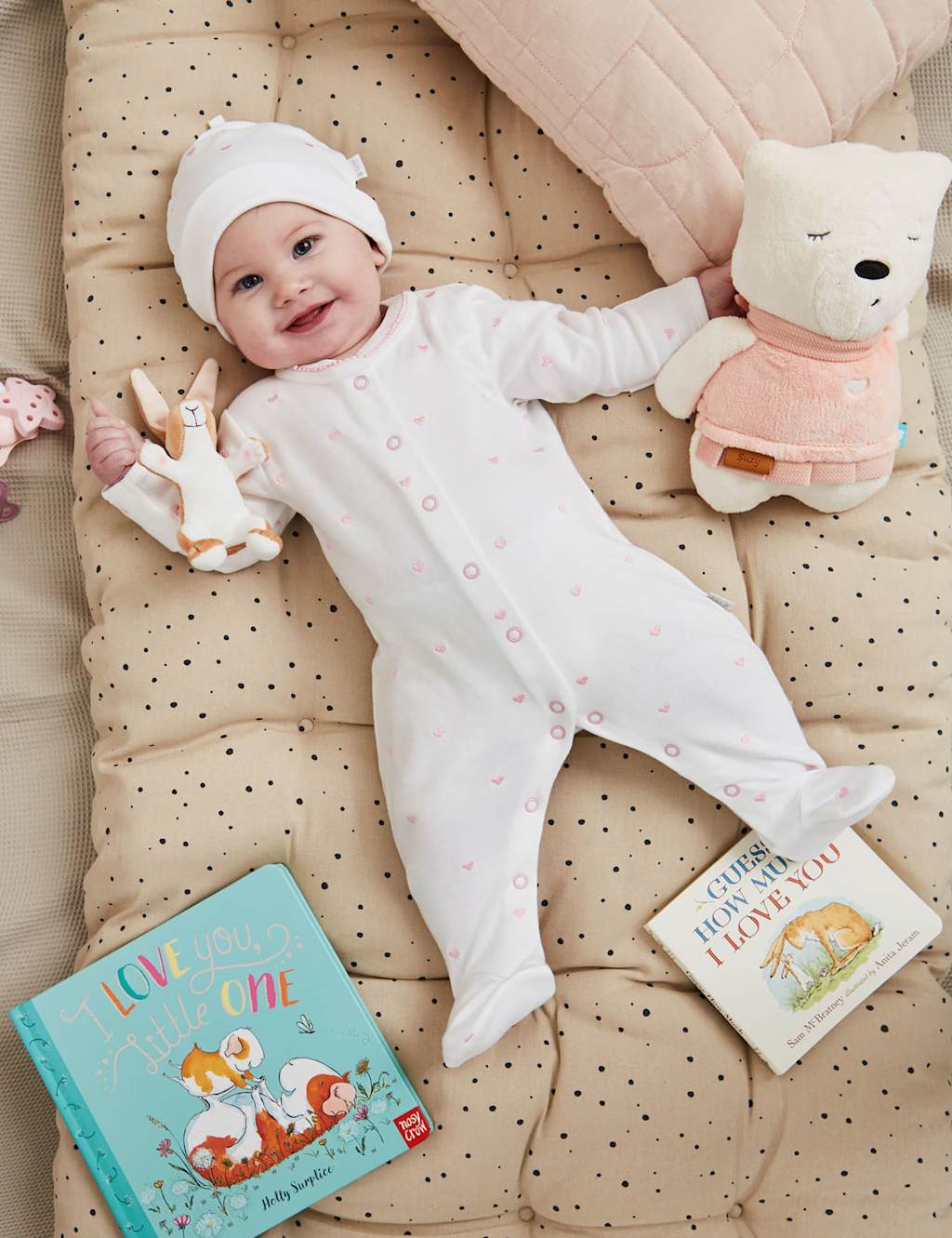 Jojo Maman Bébé Girls Heart Embroidered Sleepsuit (0-12 Mths) - 3-6 Months - Pink Mix - Available at M&S