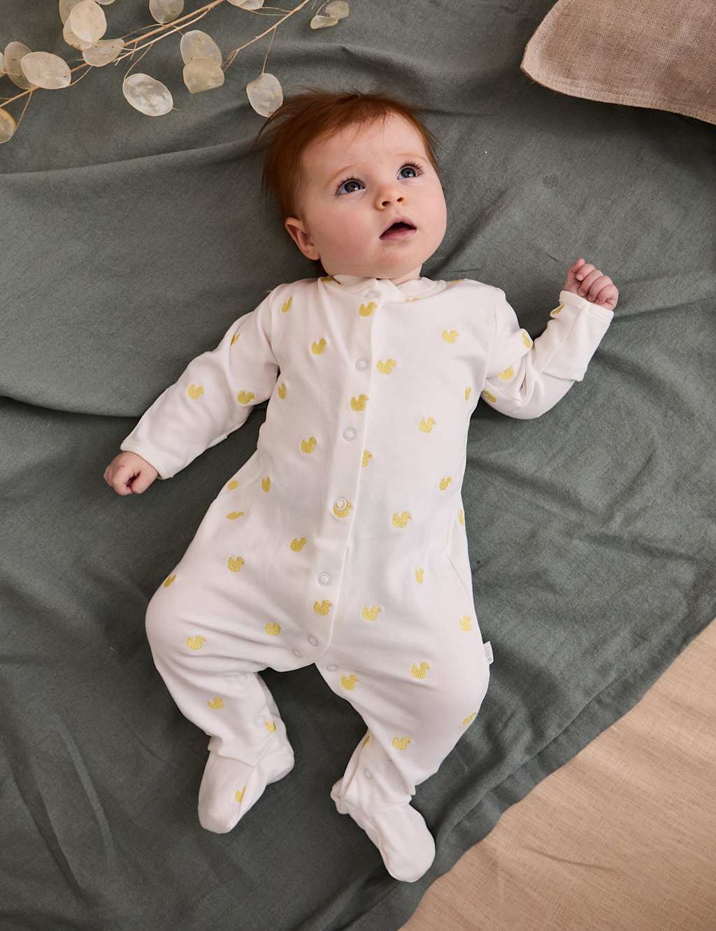 Jojo Maman Bébé Kids Pure Cotton Duck Sleepsuit (0-12 Mths) - 9-12 Months - Yellow Mix - Available at M&S