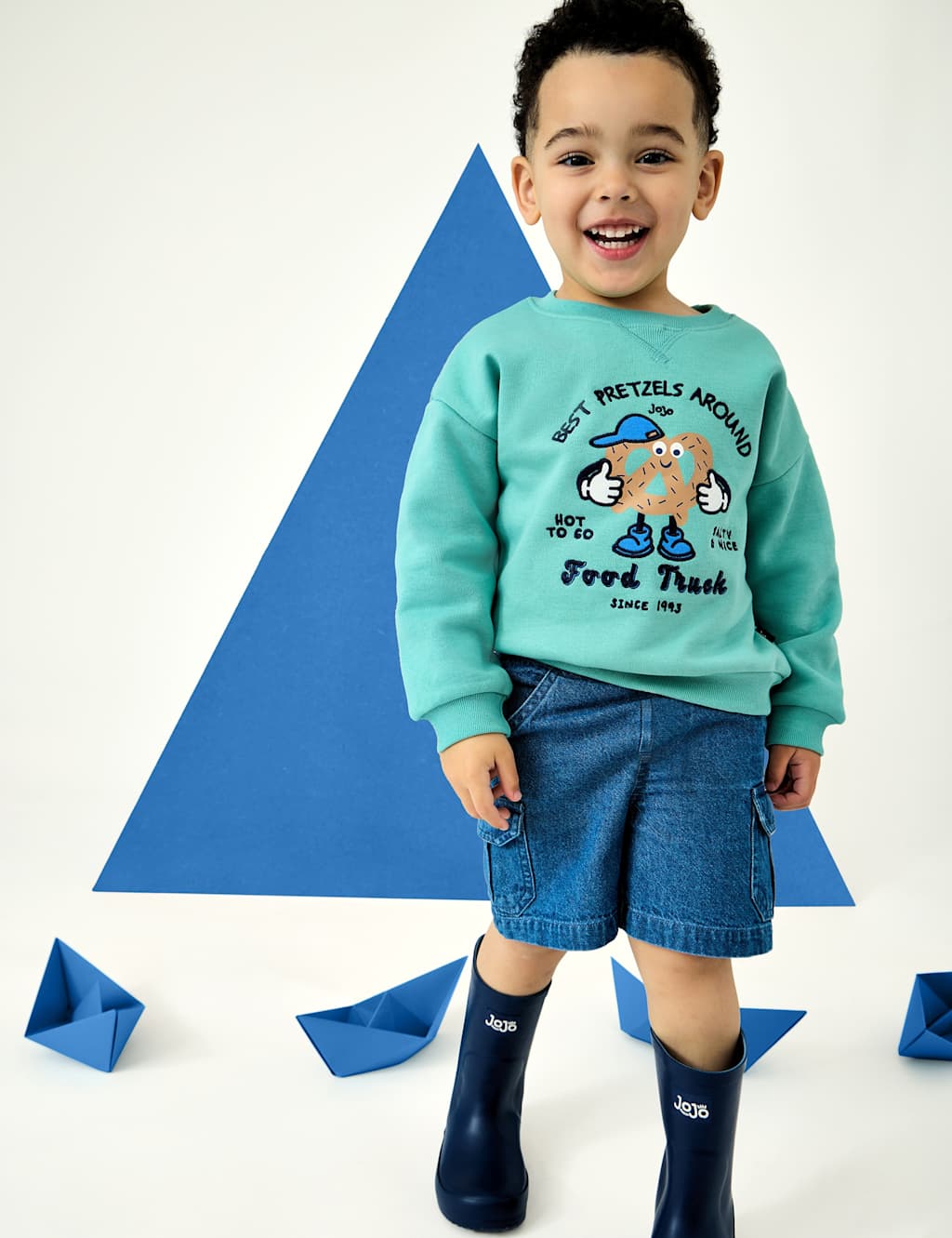 Jojo Maman Bébé Boys Pure Cotton Pretzel Sweatshirt (1-5 Yrs) - 4-5 Years - Green Mix - Available at M&S