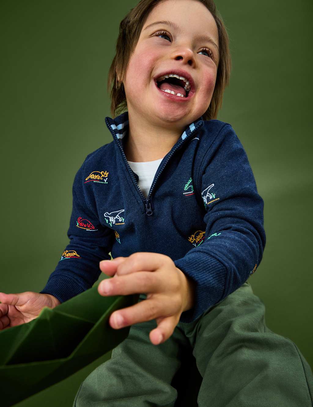 Jojo Maman Bébé Boys Pure Cotton Embroidered Dinosaur Sweatshirt (1-5 Yrs) - 4-5 Years - Blue Mix - Available at M&S