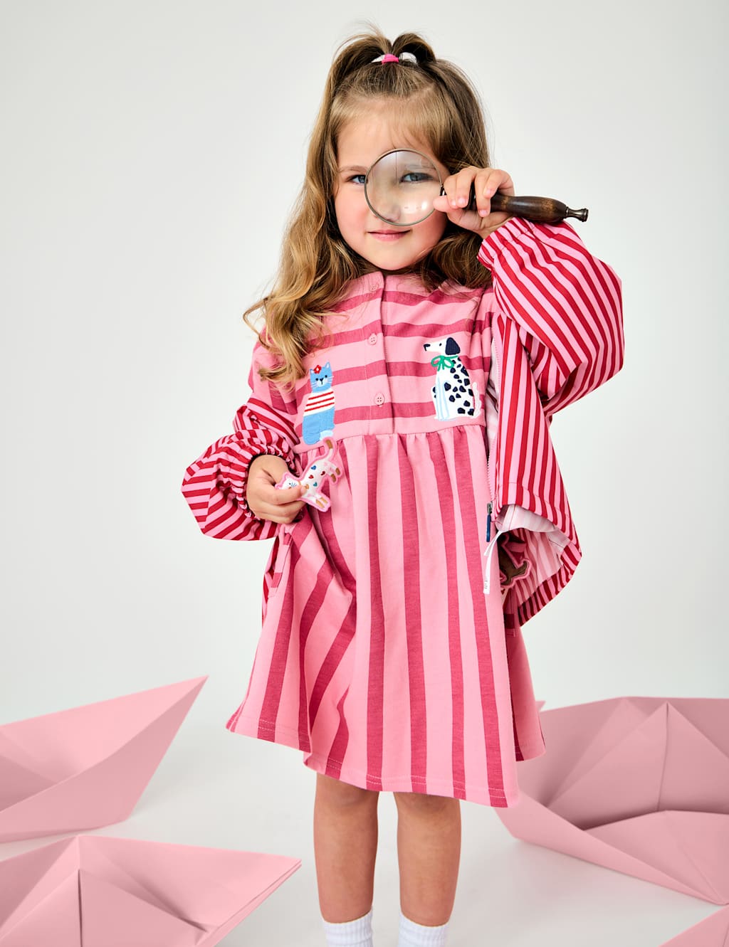 Jojo Maman Bébé Girls Pure Cotton Striped Appliqué Dress (1-5 Years) - 4-5 Years - Pink Mix - Available at M&S