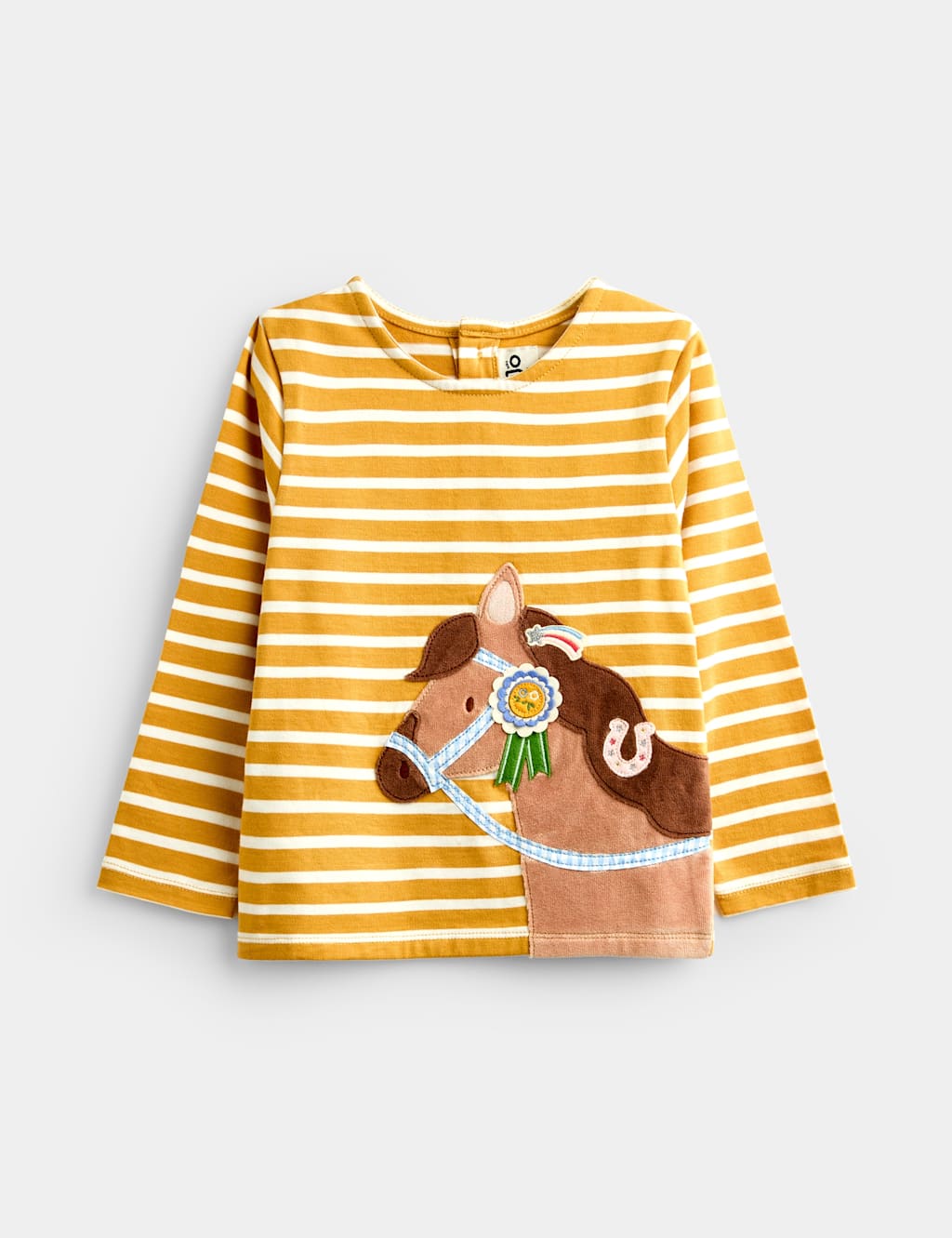 Jojo Maman Bébé Girls Pure Cotton Striped Horse Appliqué Top (1-5 Yrs) - 4-5 Years - Yellow Mix - Available at M&S