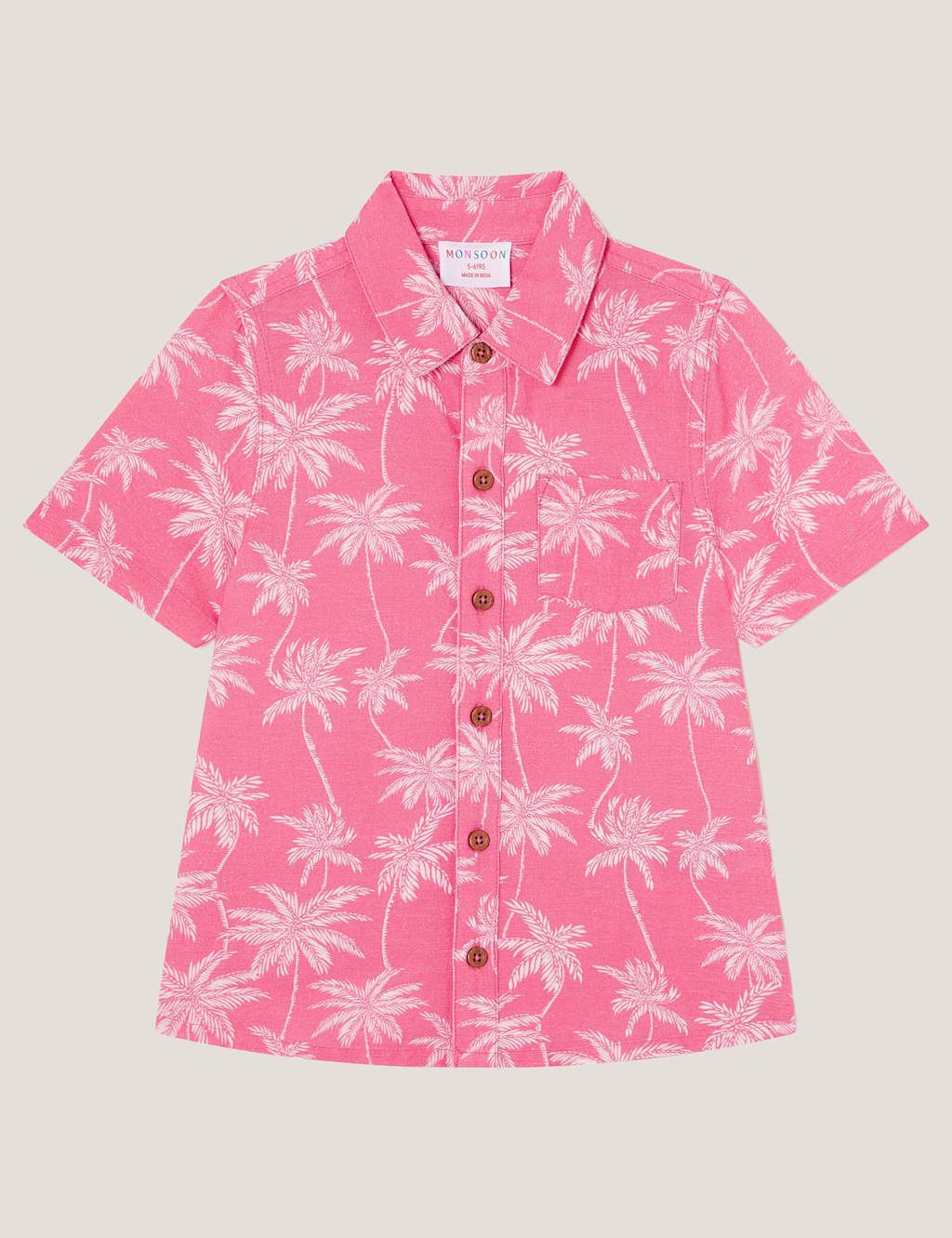 Monsoon Girls Cotton Blend Palm Print Shirt - 7-8 Y - Pink, Pink
