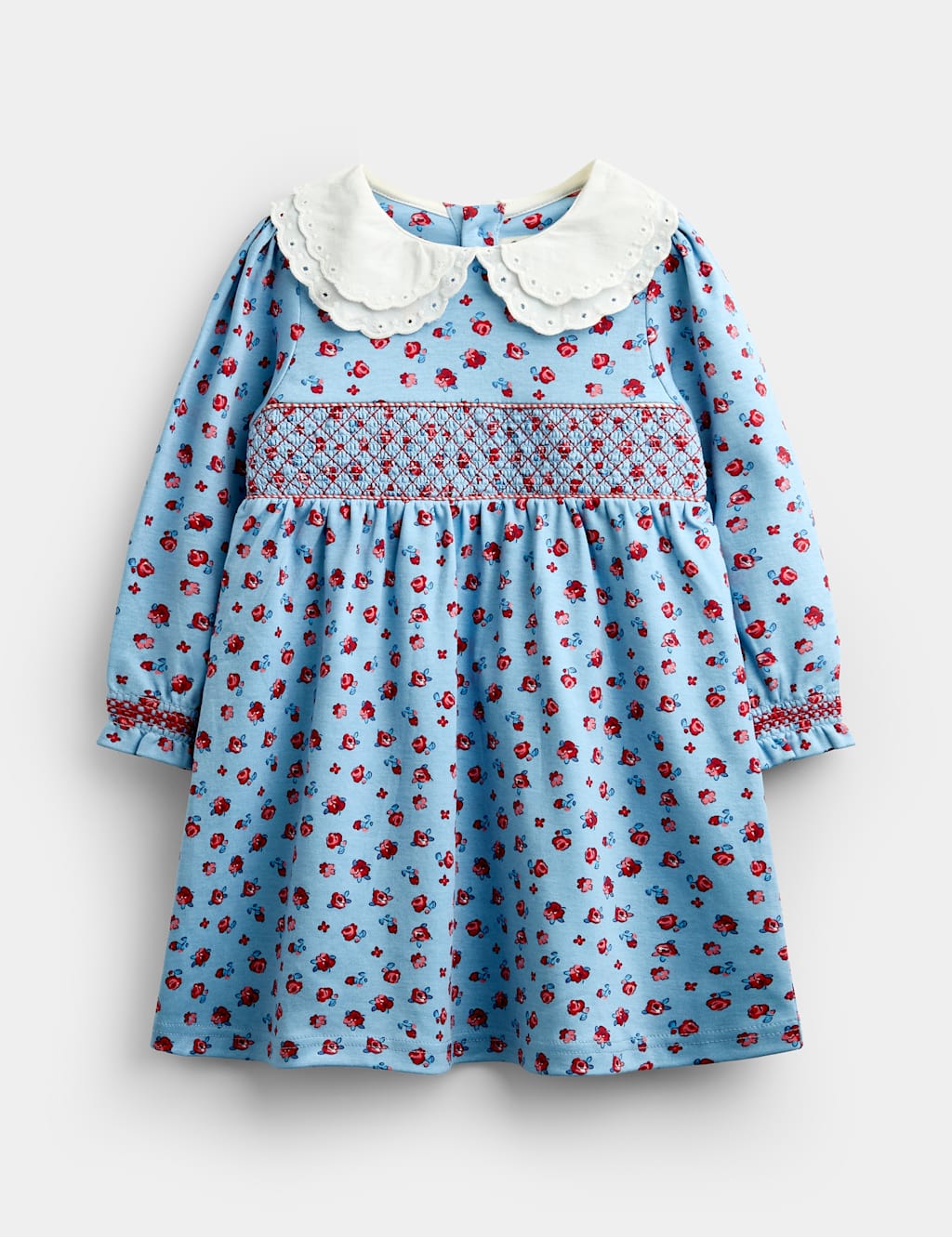 Jojo Maman Bébé Girls Pure Cotton Ditsy Floral Smocked Dress (1-5 Yrs) - 12-18 Months - Light Blue Mix - Available at M&S
