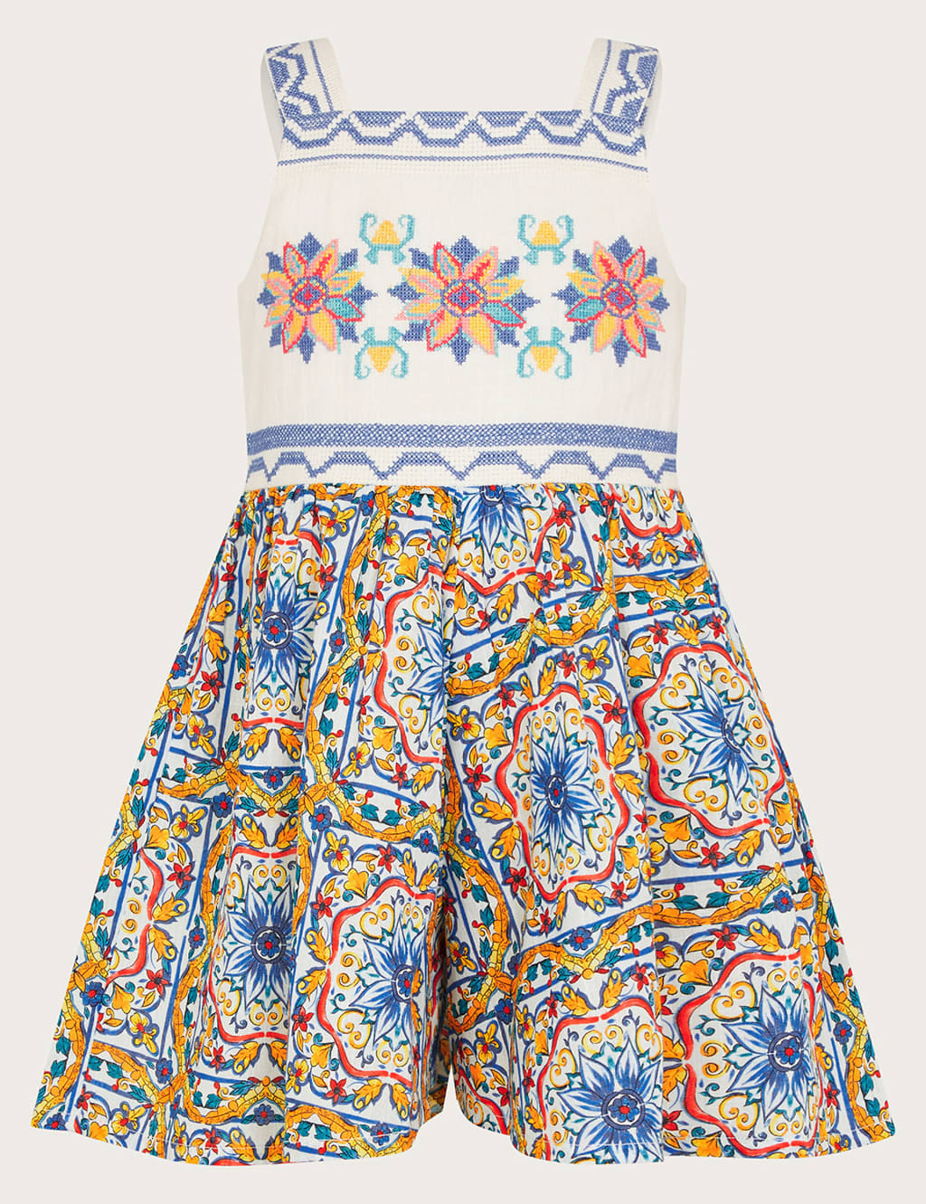 Monsoon Pure Cotton Printed Playsuit (3-15 Yrs) Blue Mix