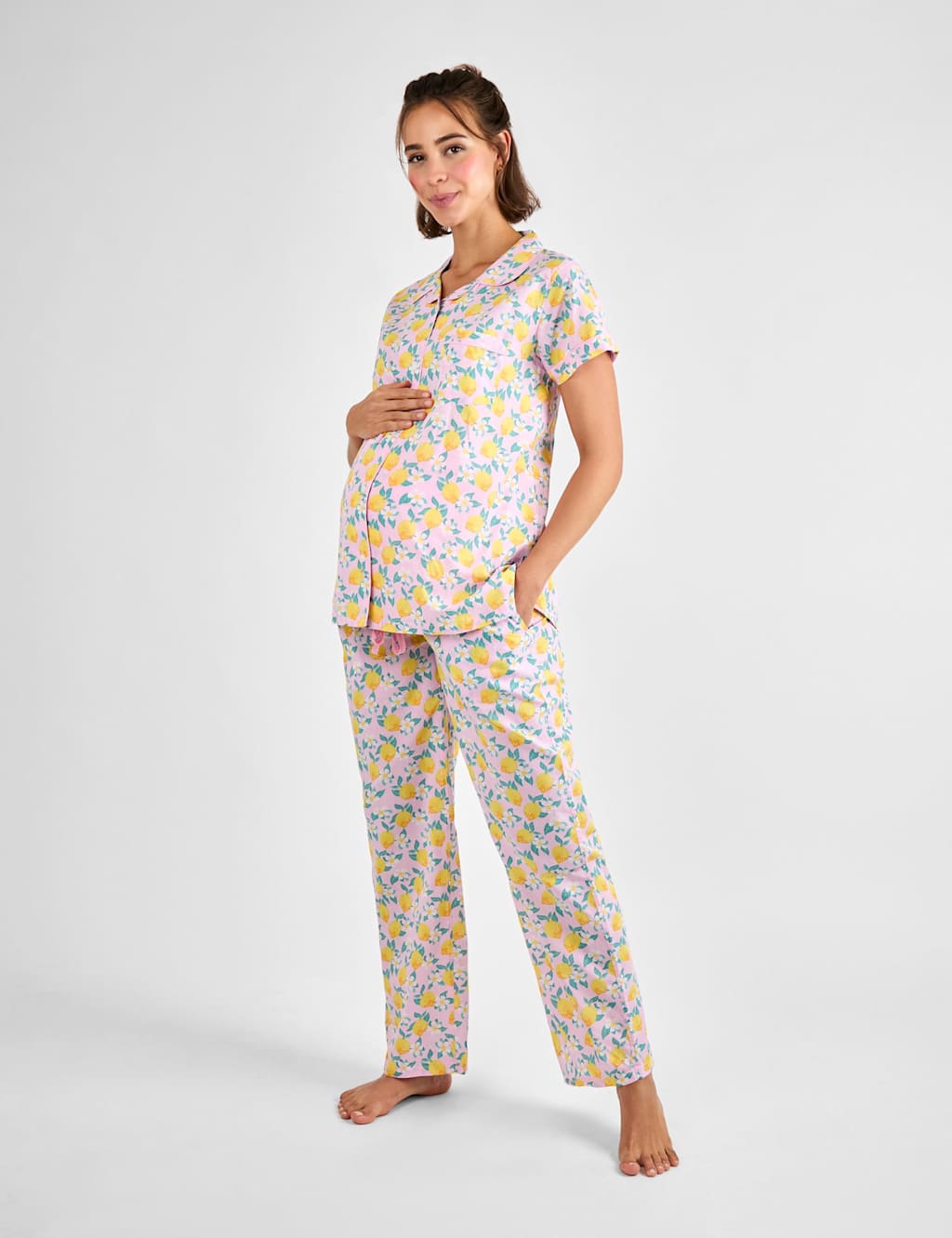 Jojo Maman Bébé Women's Maternity Pure Cotton Lemon Pyjama Set - Large - Light Pink Mix - Available at M&S