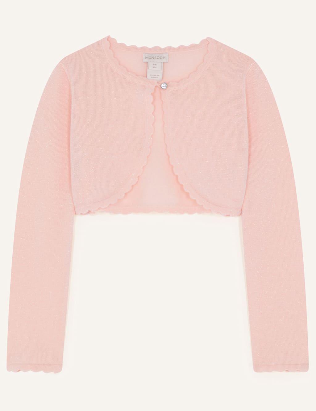 Monsoon Girls Cotton Rich Scalloped Cardigan (3-15 Yrs) - 11-12 - Pink, Pink
