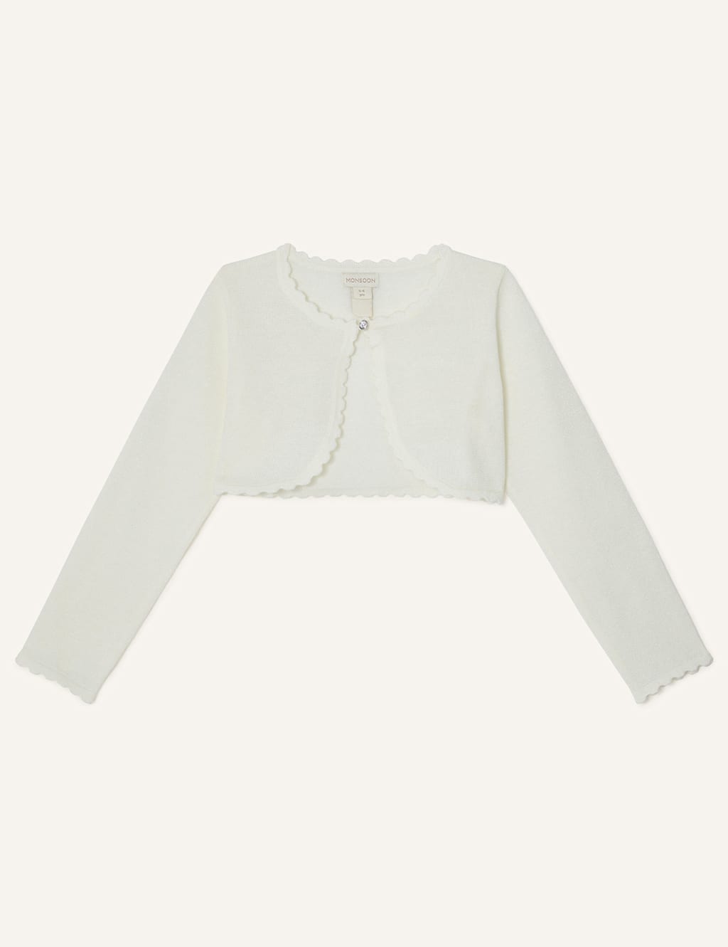 Monsoon Girls Cotton Rich Scalloped Cardigan (3-15 Yrs) - 7-8 Y - Ivory, Ivory