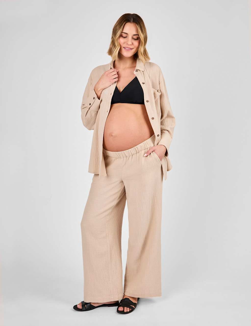 Jojo Maman Bébé Women's Maternity Pure Cotton Textured Trousers - Small - Beige - Available at M&S