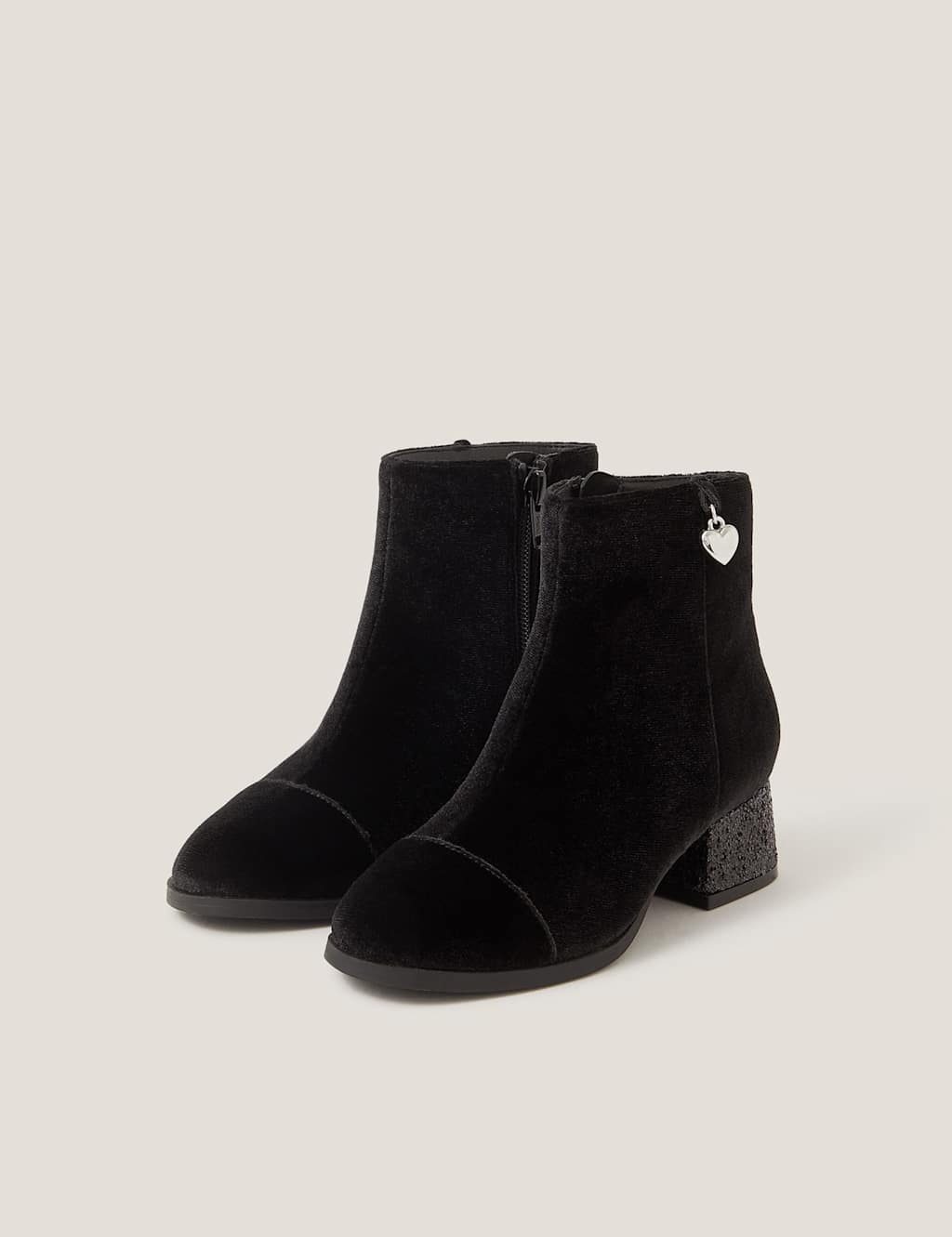 Monsoon Velvet Glitter Heel Charm Ankle Boots (10 Small-4 Large) Black