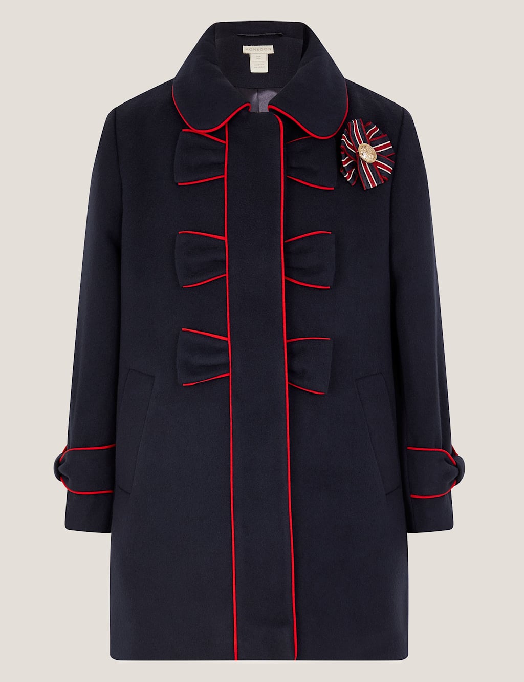 Monsoon Girls Collared Bow Coat (3-15 Yrs) - 12-13 - Navy, Navy