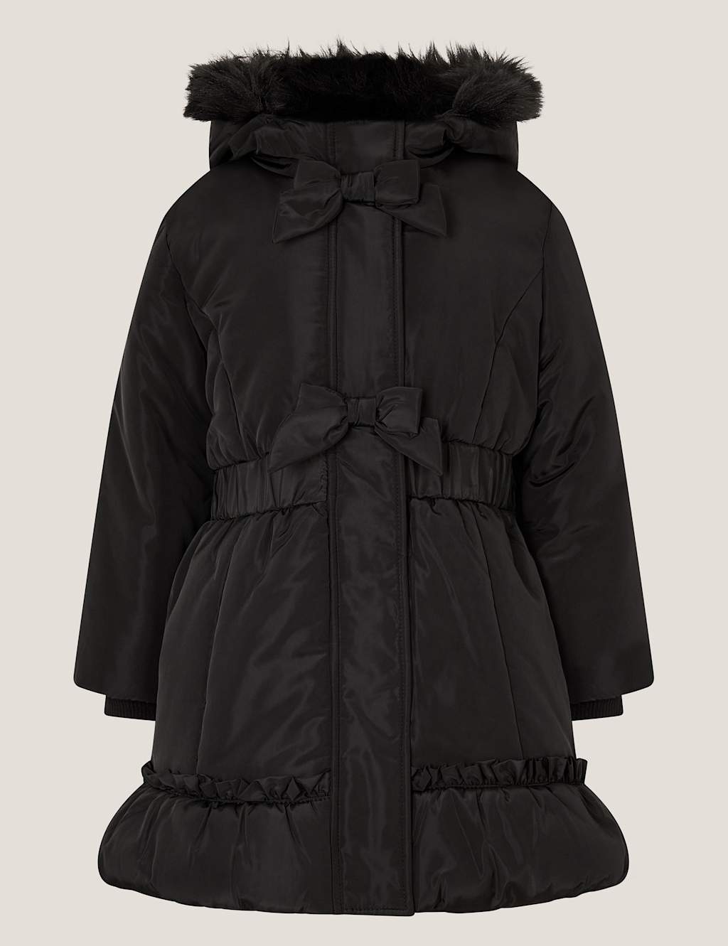 Monsoon Frill Bow Padded Hooded Parka Coat Black