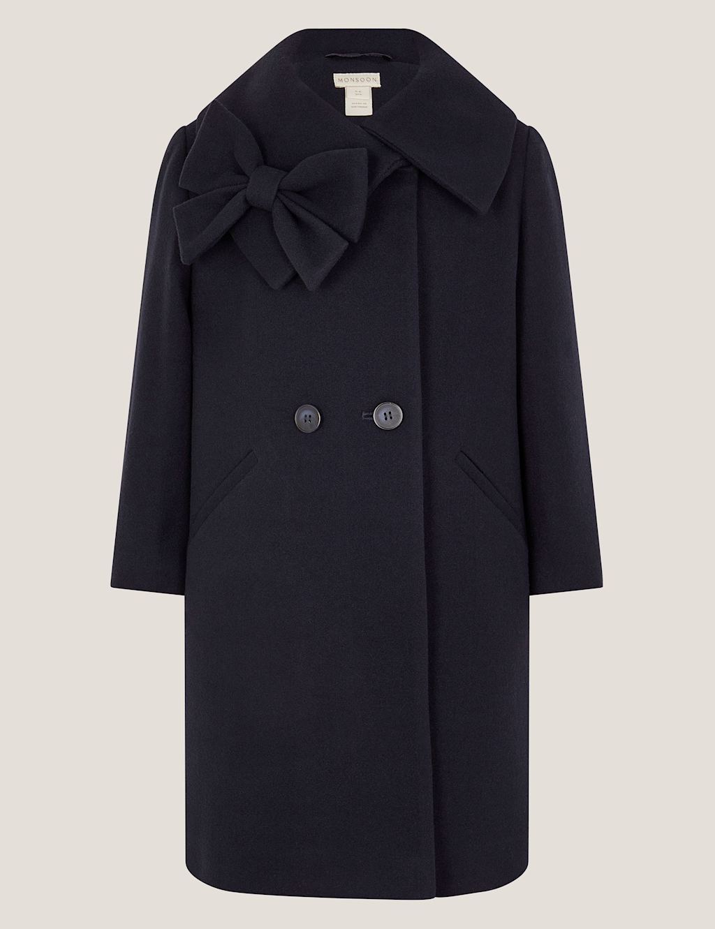 Monsoon Collared Bow Coat (5-13 Yrs) Navy