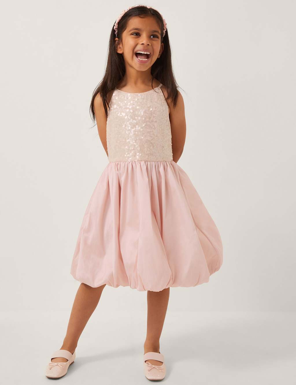 Monsoon Sequin Bubble Hem Party Dress Pink Light Pink