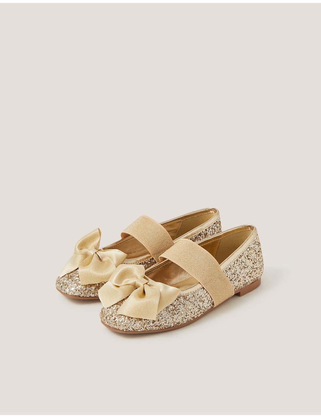 Monsoon Glitter Bow Ballerina Party Shoes (7 Small - 4 Large) Gold