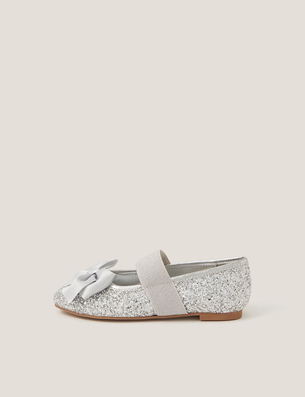 Monsoon Glitter Bow Ballerina Party Shoes (7 Small - 4 Large) Silver