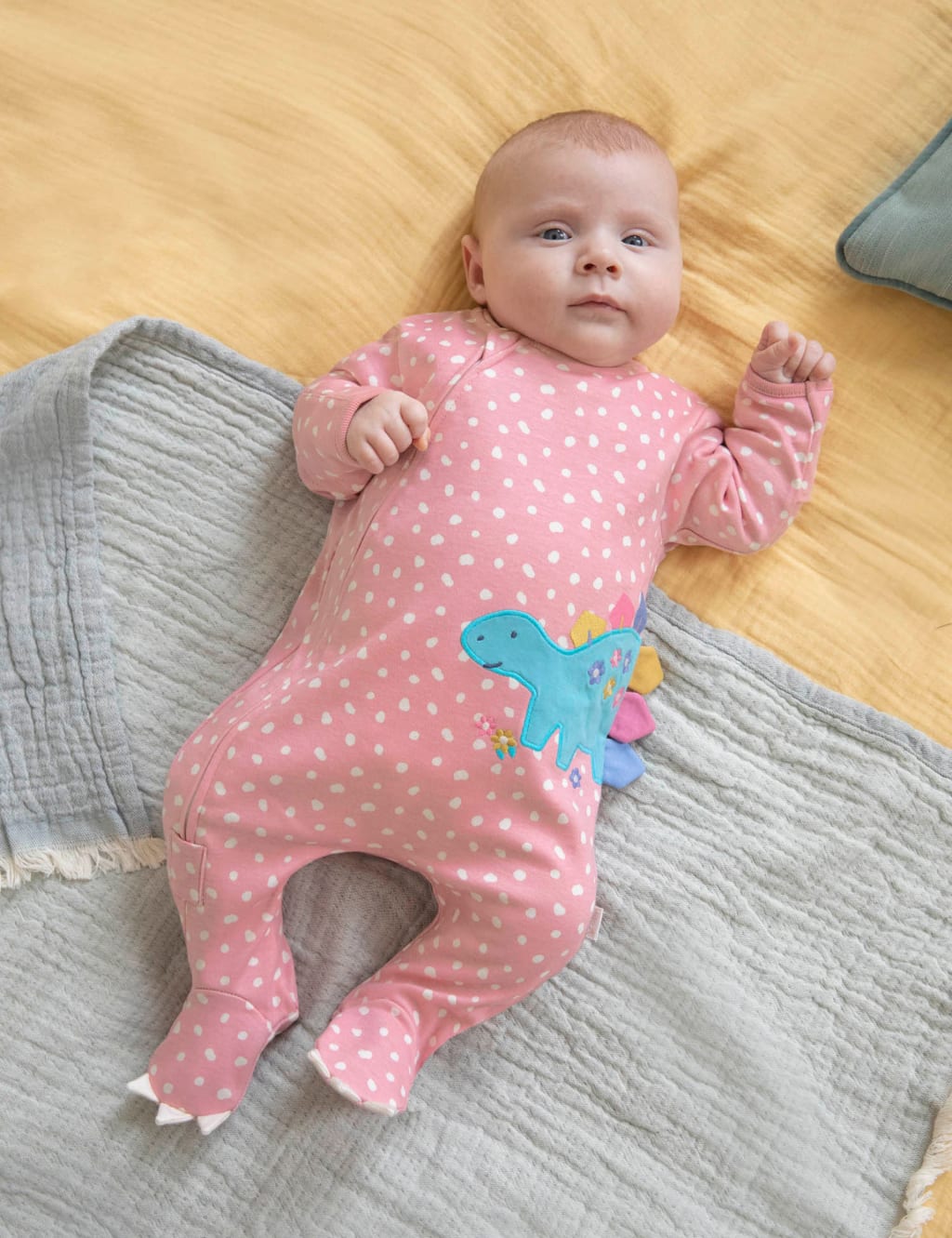 Jojo Maman Bébé Girls Pure Cotton Dinosaur Zip Sleepsuit (0-18 Mths) - 0-3 M - Pink Mix, Pink Mix
