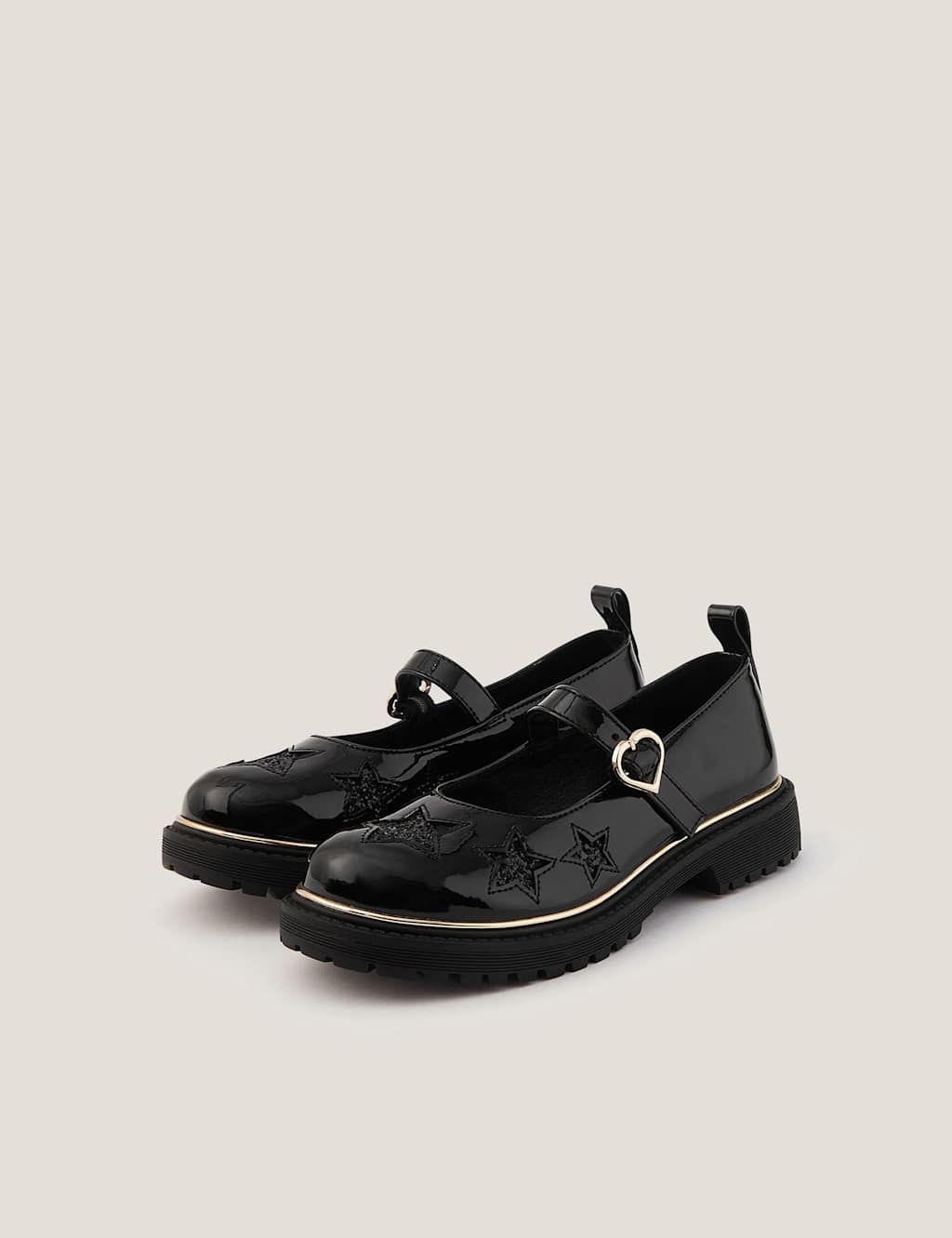 Monsoon Kids' Patent Glitter Star Mary Jane Shoes (10 Small - 4 Large) Black