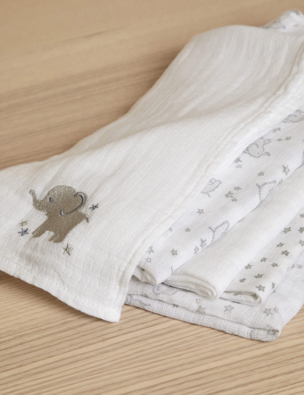 JoJo Maman Bb 5pk Pure Cotton Elephant Muslin Squares Grey Mix