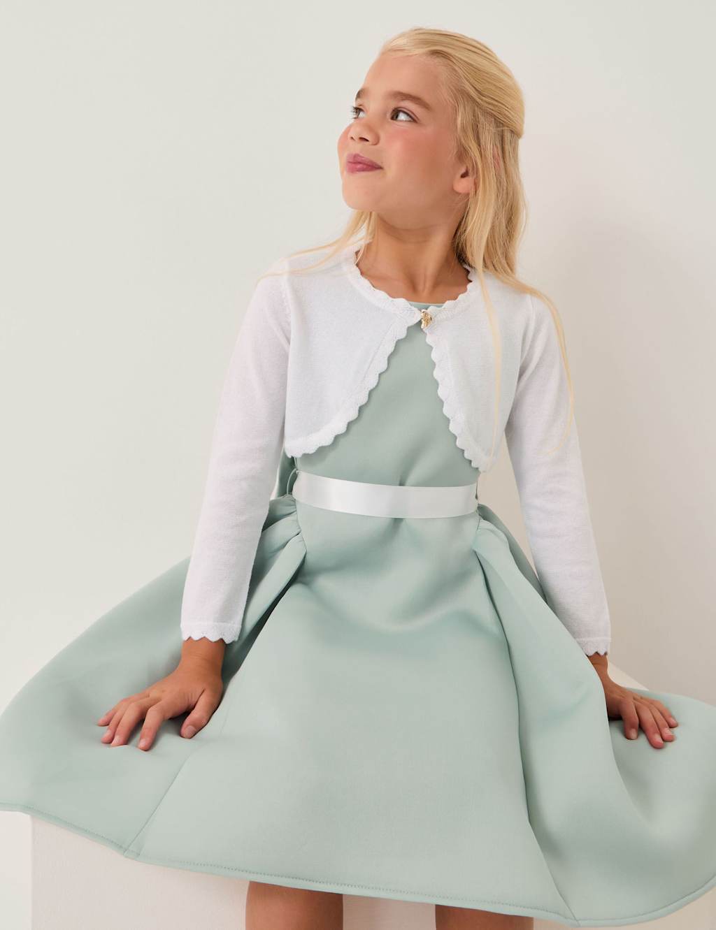 Monsoon Girls Cotton Rich Bow Button Cardigan (3-15 Years) - 12-13 Years - Ivory - Available at M&S
