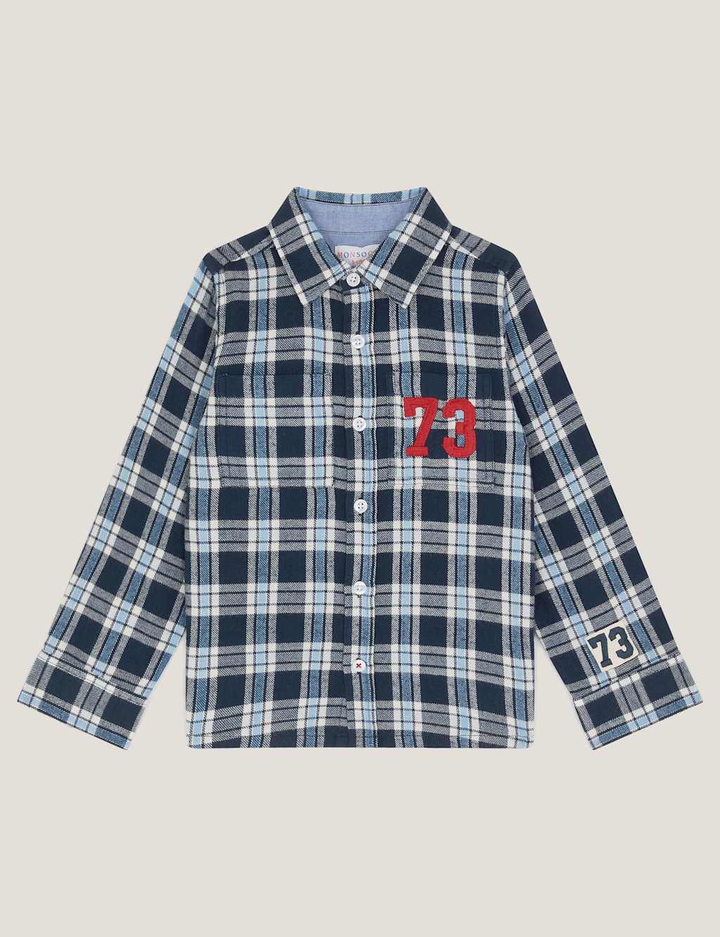 Monsoon Pure Cotton 73 Logo Check Shirt (2-13 Yrs) Blue
