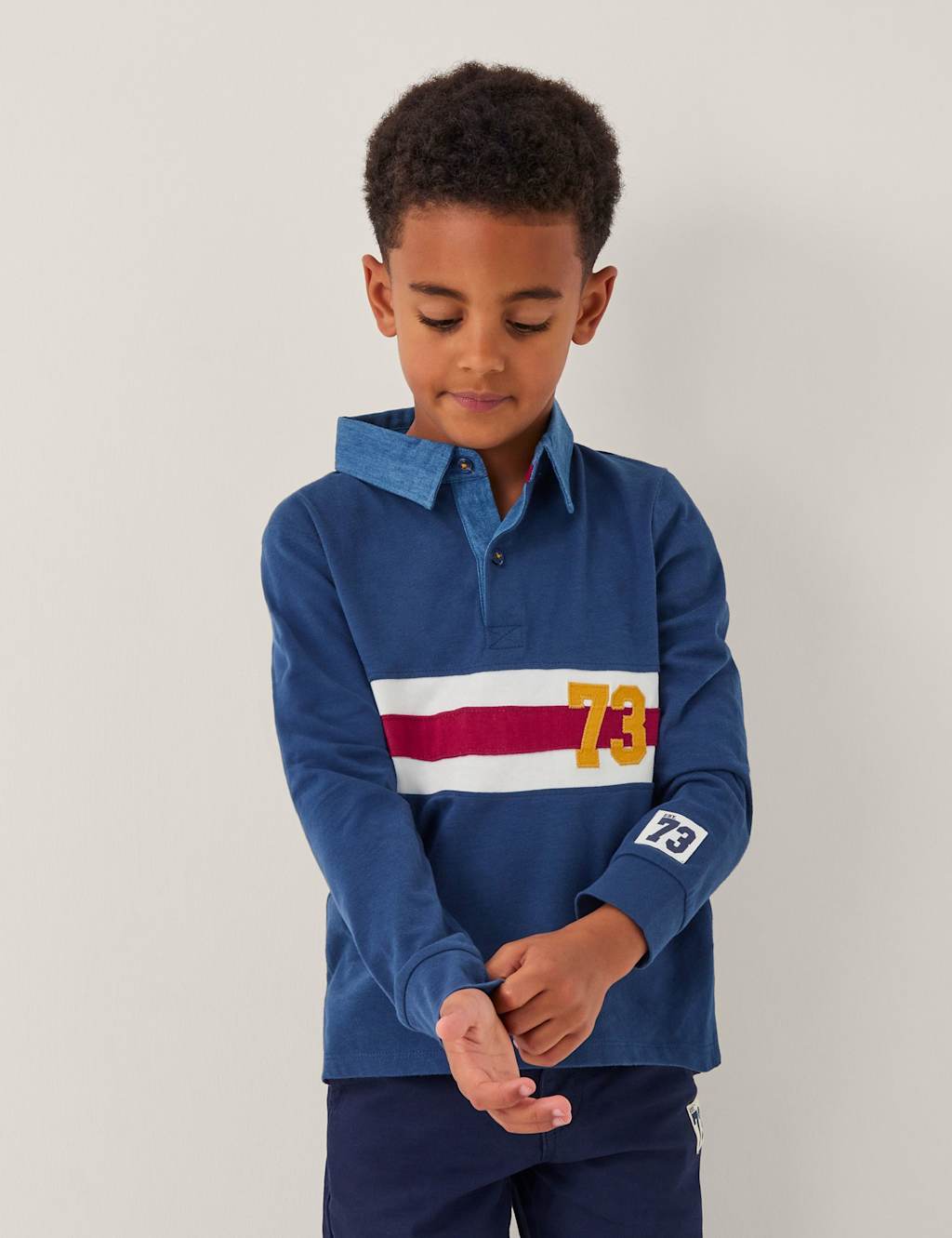 Monsoon Pure Cotton Long Sleeve Polo Shirt (3-13 Yrs) Navy