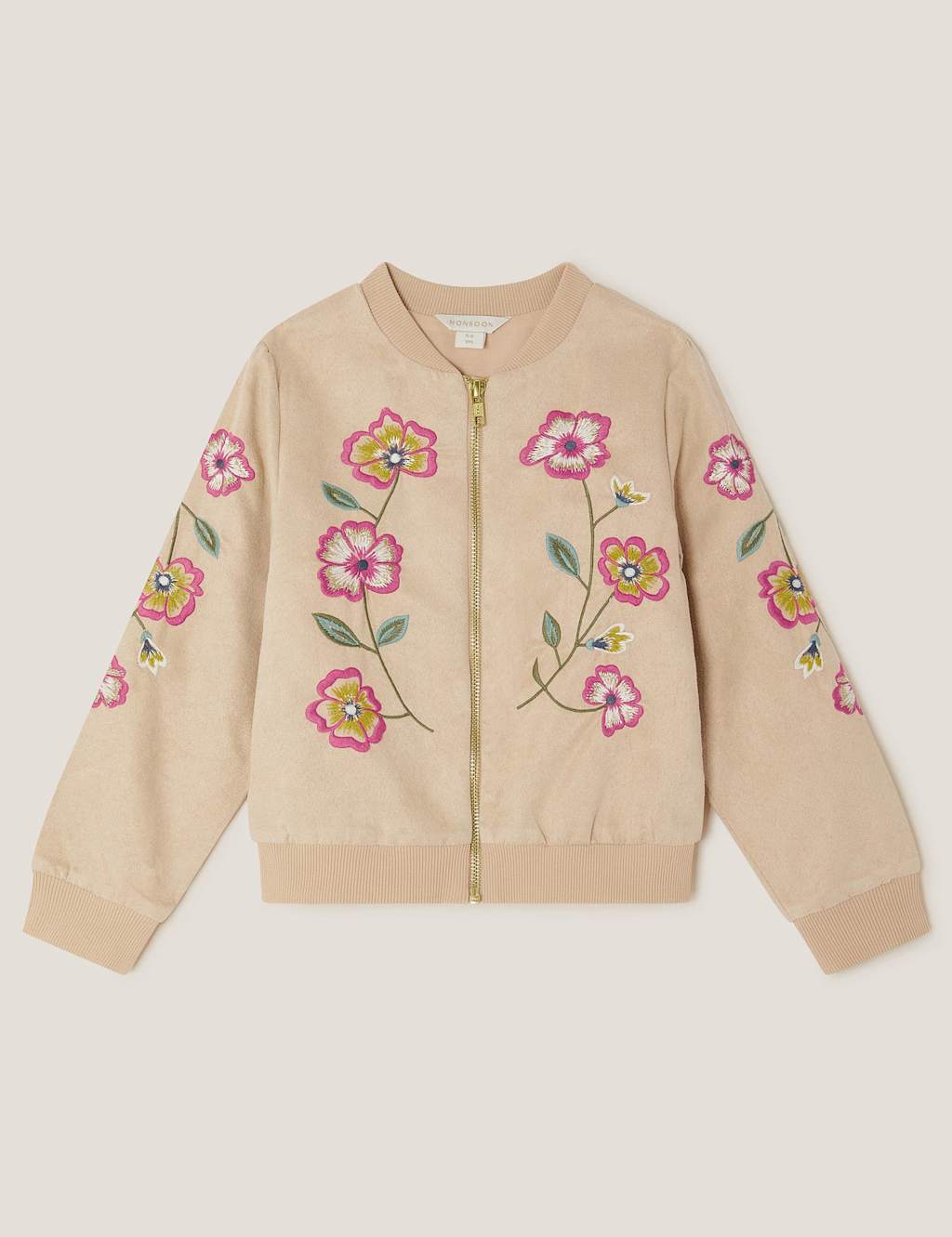 Monsoon Suedette Floral Bomber (3-13 Yrs) Beige
