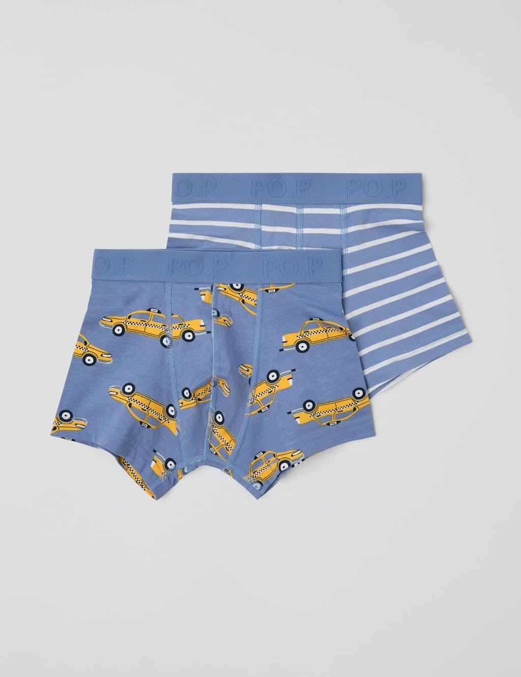 Polarn O. Pyret 2 Pack Cotton Rich Printed Trunks (1-10 Yrs) Medium Blue Mix