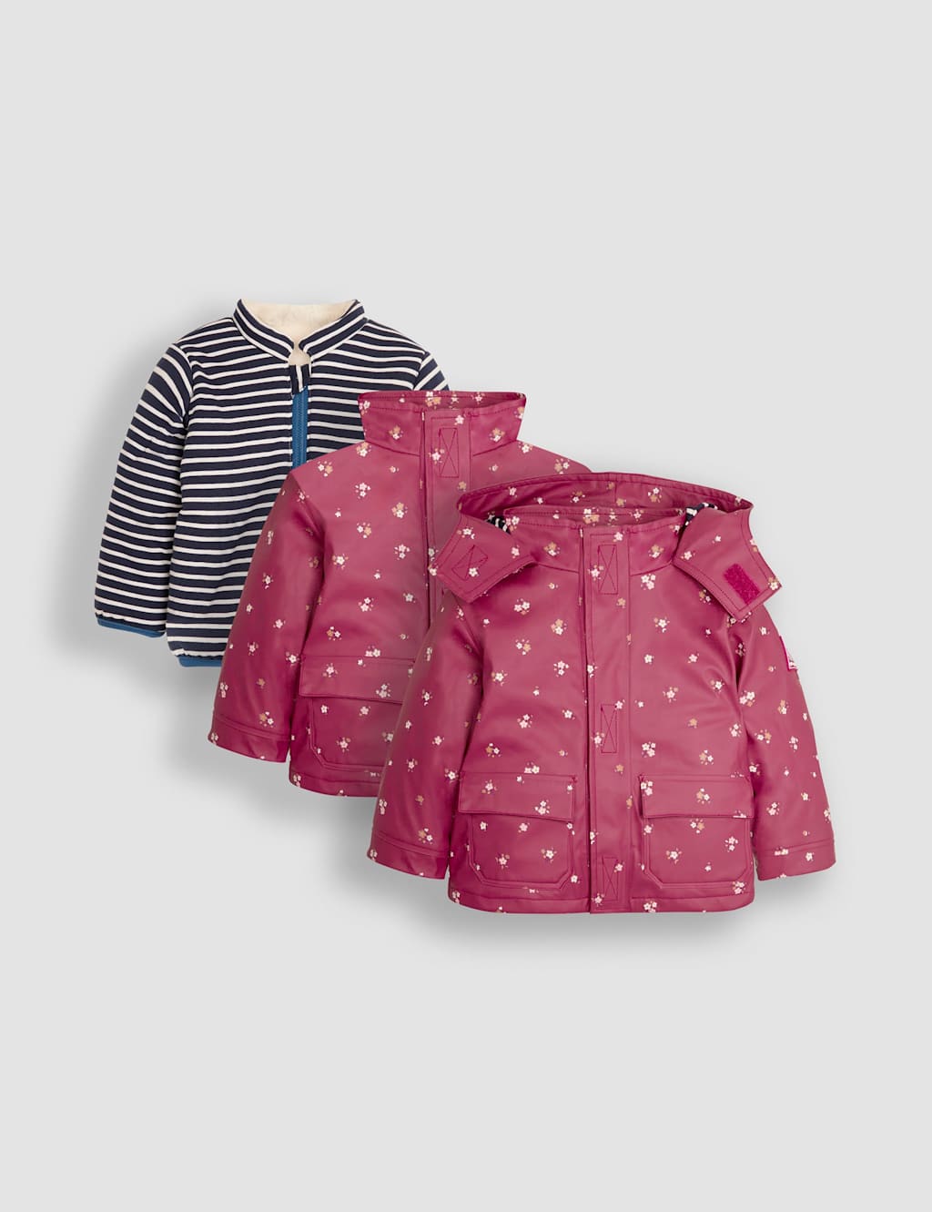 Jojo Maman Bébé Girls Floral 3-In-1 Waterproof Jacket (1-6 Yrs) - 12-18 Months - Multi - Available at M&S