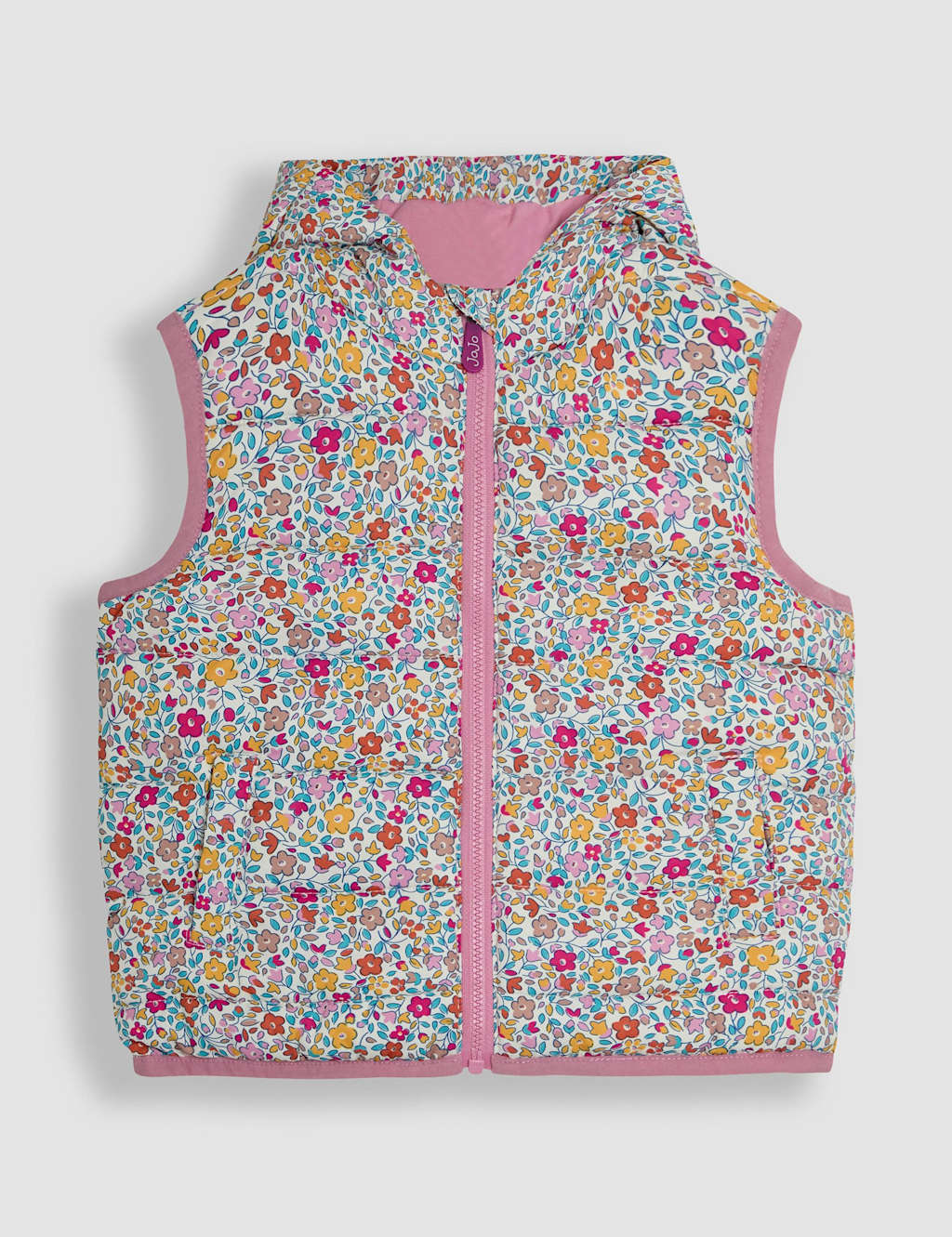 Jojo Maman Bébé Girls Floral Quilted Puffer Gilet (1-6 Yrs) - 3-4 Years - Multi - Available at M&S