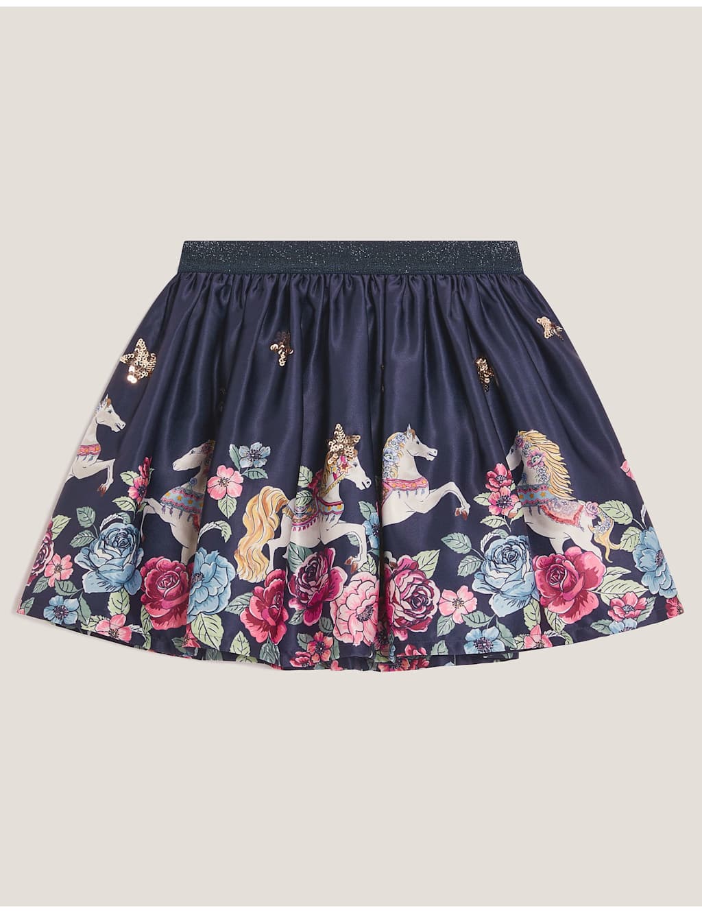 Monsoon Satin Floral Tutu Skirt (3-13 Yrs) Navy Mix